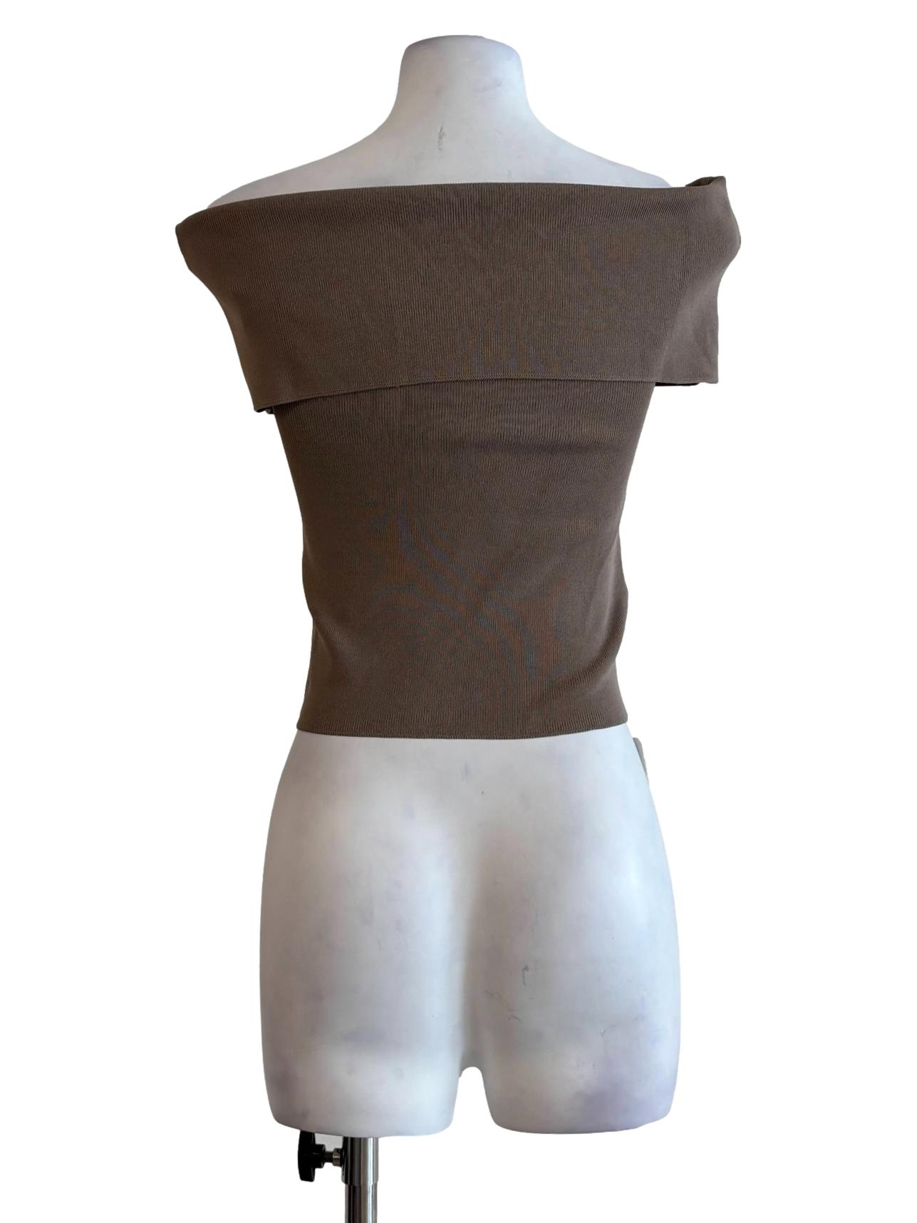 Khaki Off Shoulder Ribbed Top