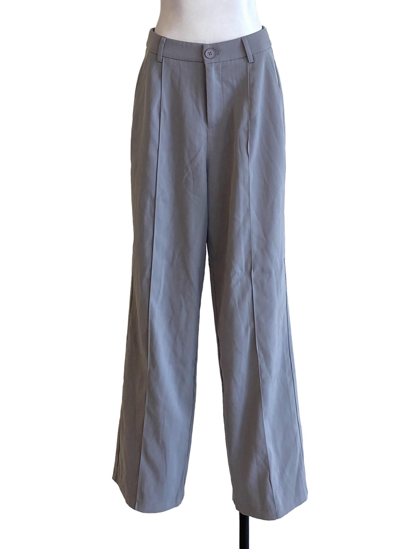 Porpoise Grey Buttoned Waist Regular Tailored Pants