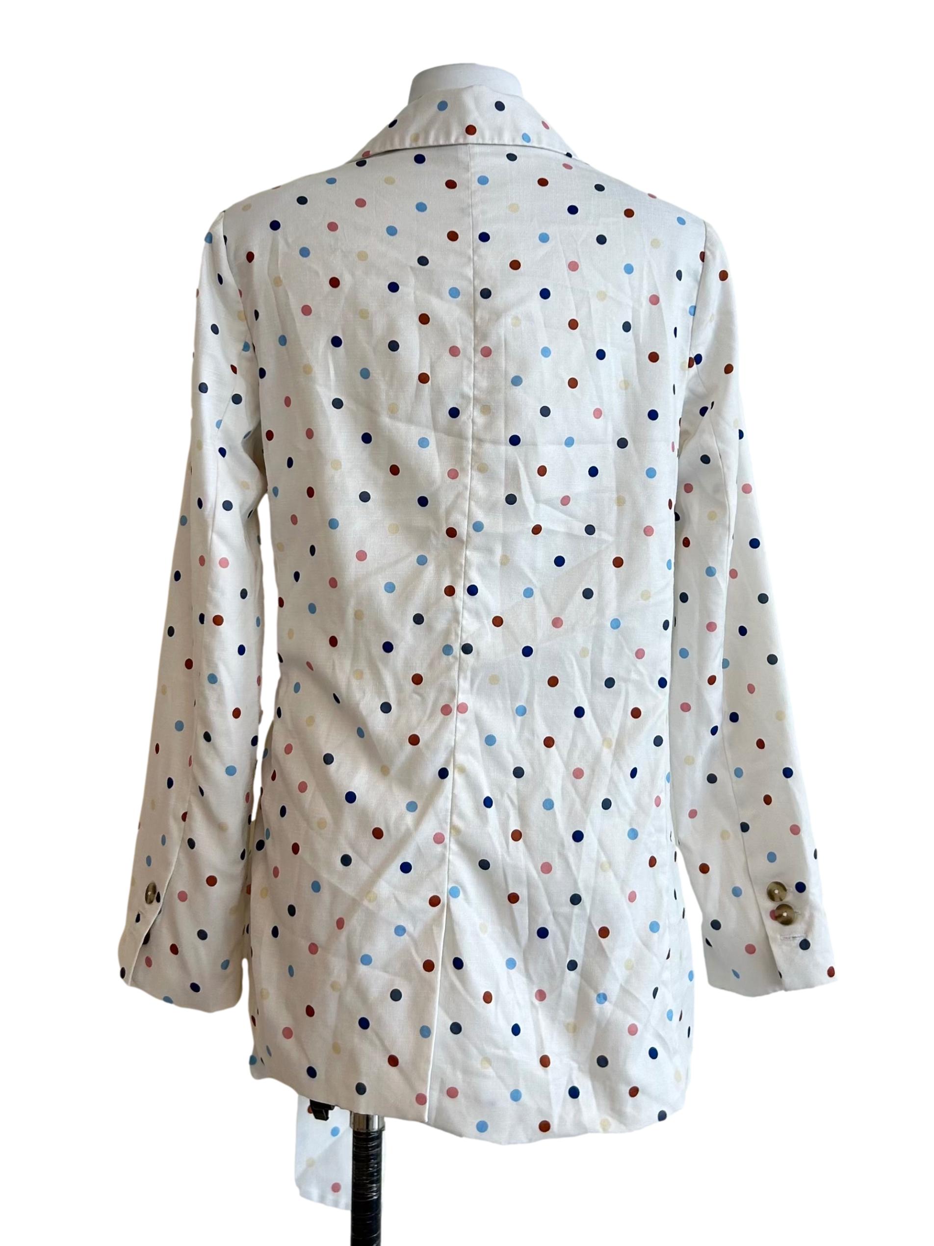 White Multicolor Polka-Dot Wrap Blazer