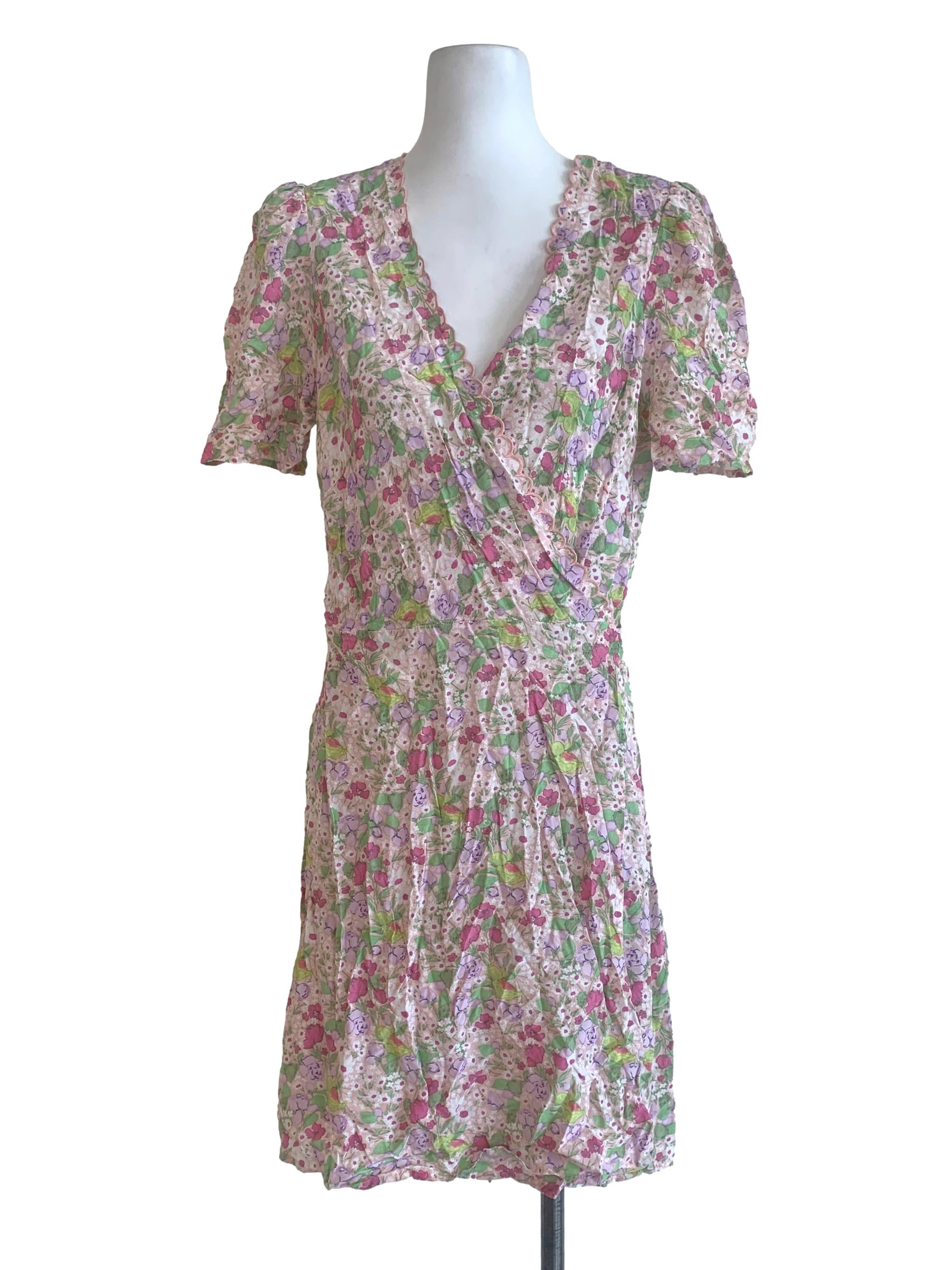 Rose Pink Flowered Patterned Wrap Dress
