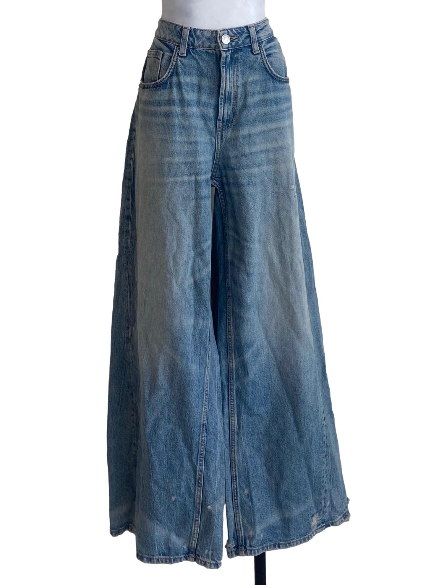 Blue Herringbone Distressed Straight Jeans
