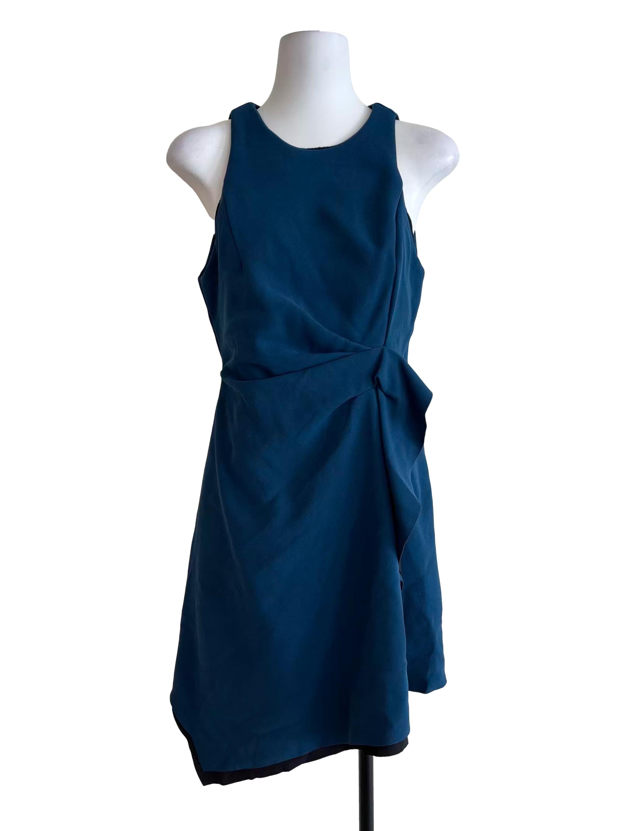 Teal Blue Sleeveless Drape Dress