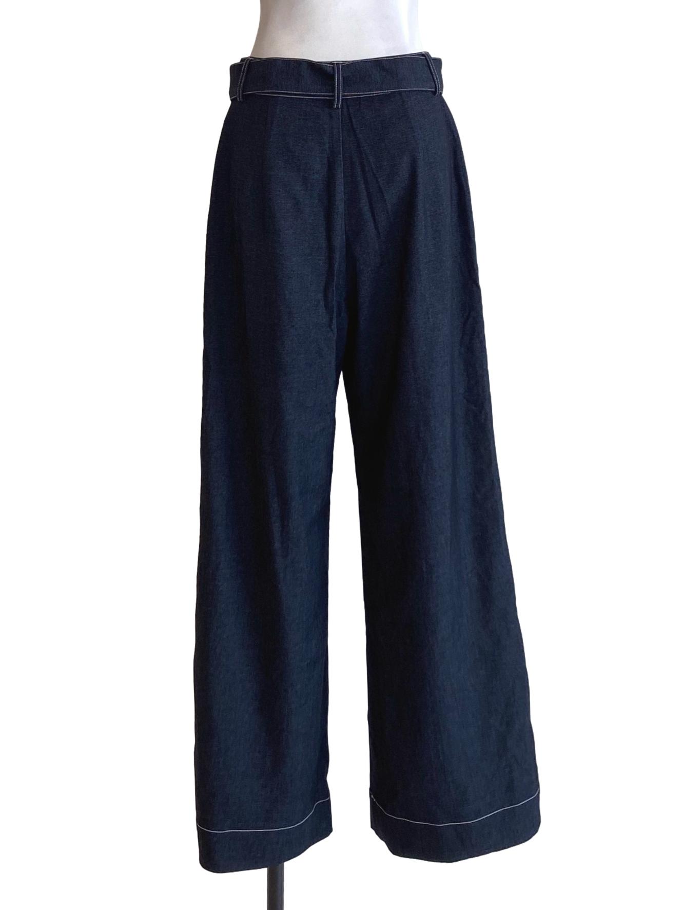 Dark Denim Blue Belt Waist Straight Regular Jeans