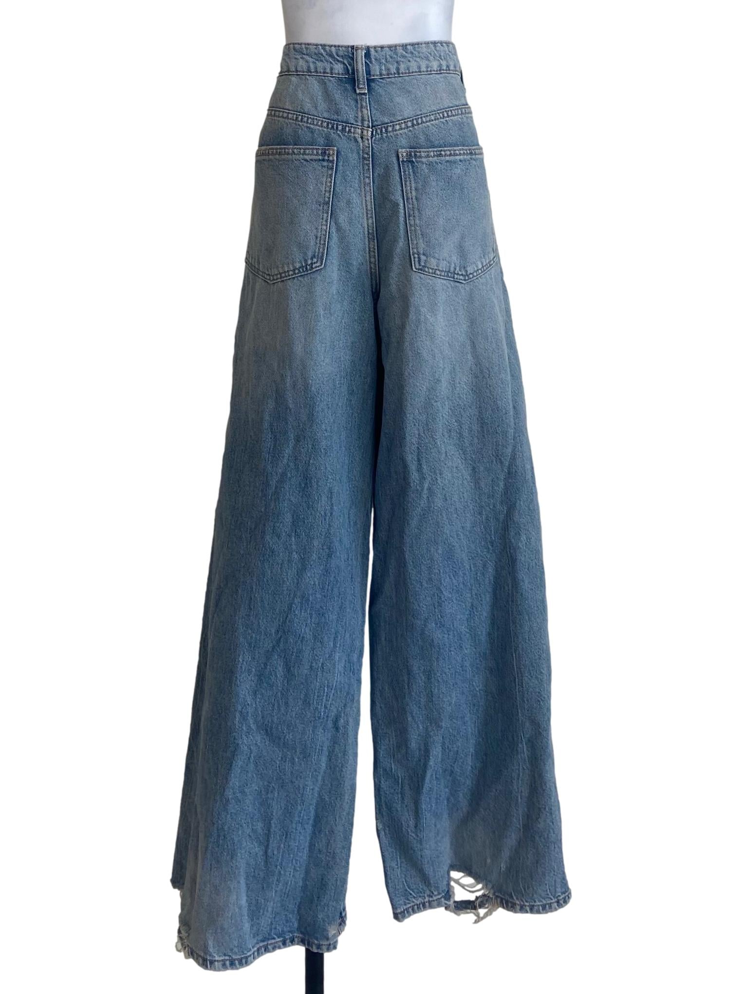 Blue Herringbone Distressed Straight Jeans