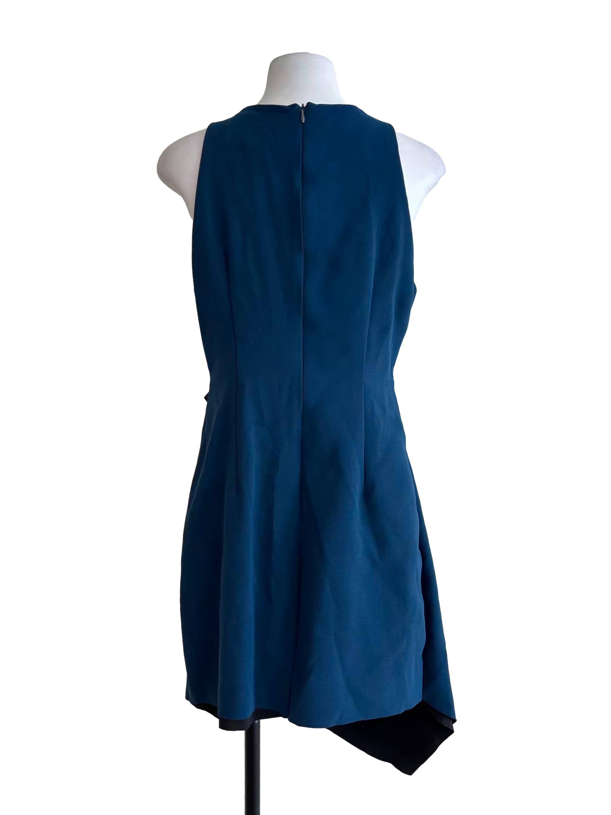 Teal Blue Sleeveless Drape Dress