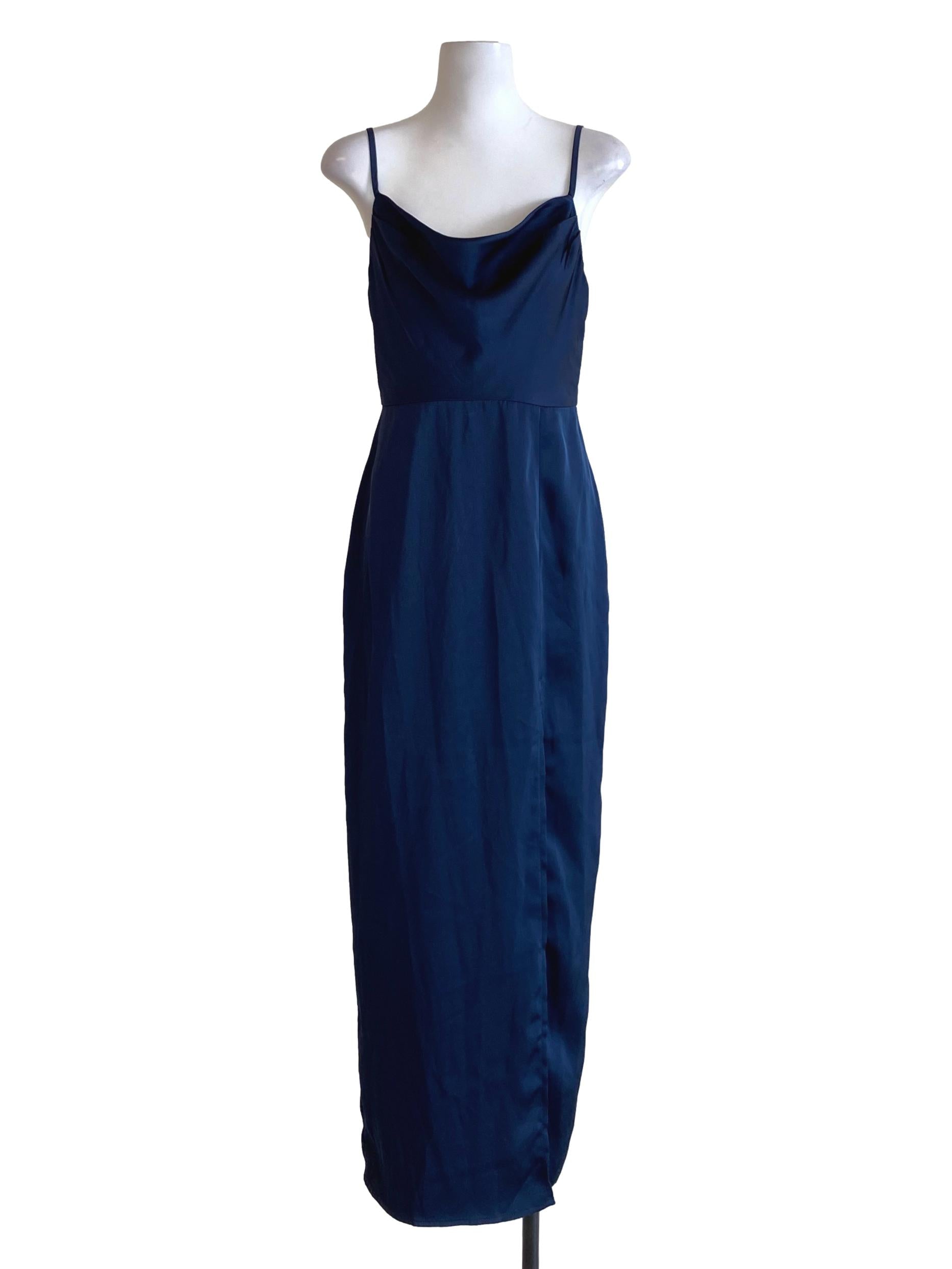 Navy Blue Spaghetti Strap Slip Slit Dress