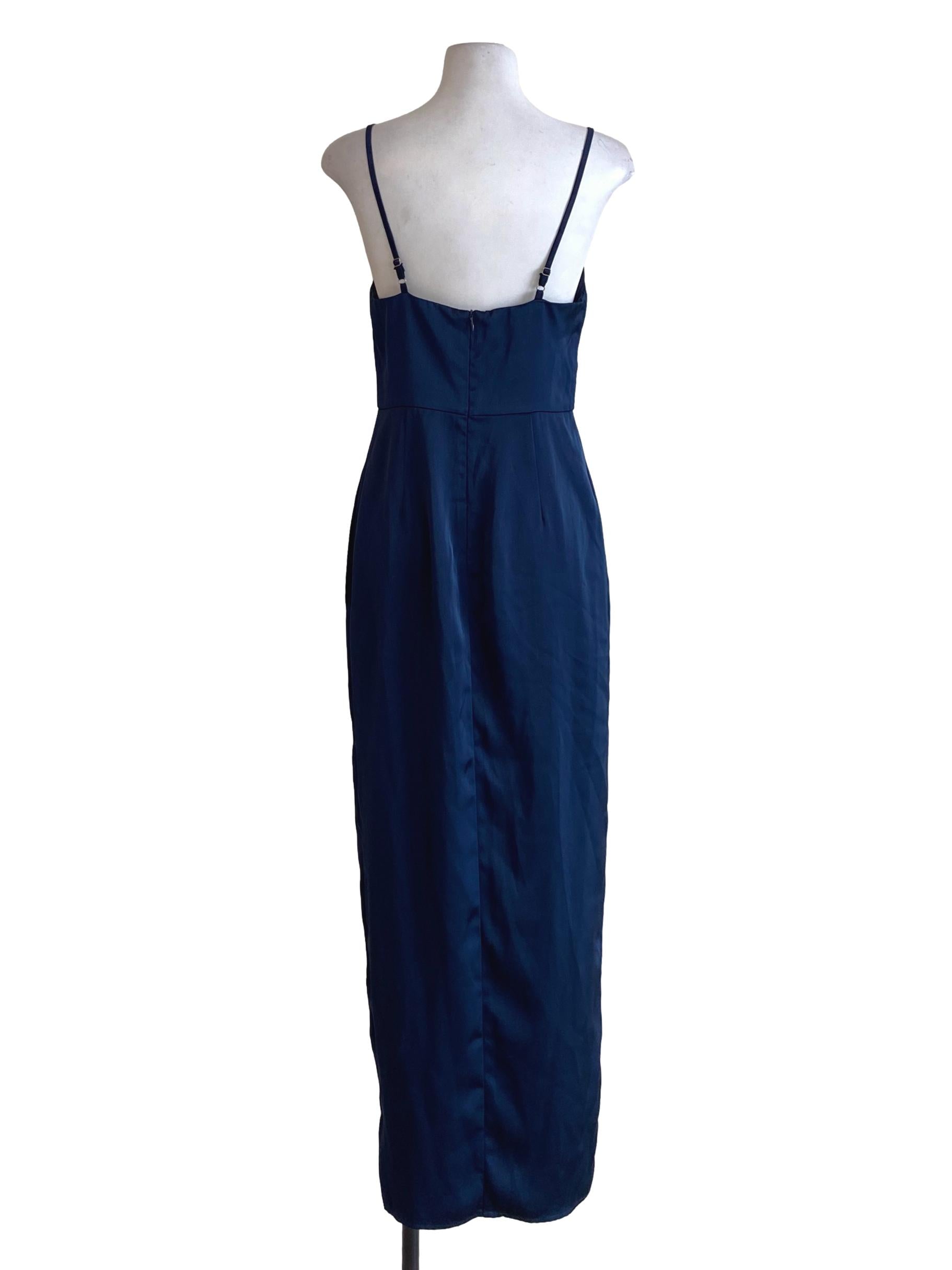 Navy Blue Spaghetti Strap Slip Slit Dress
