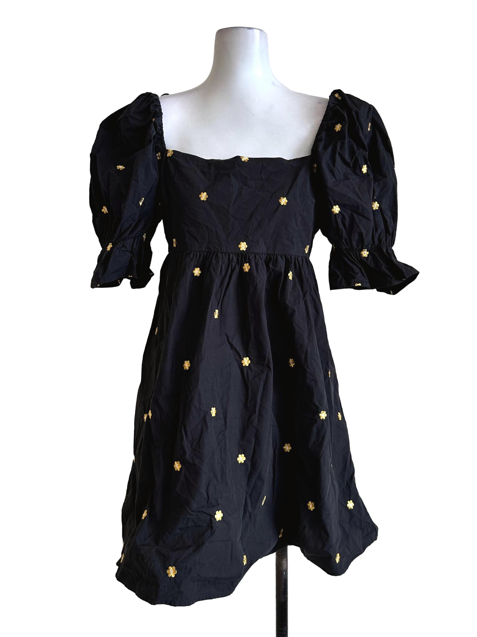 Black Flower Embroidered Mini Dress LB