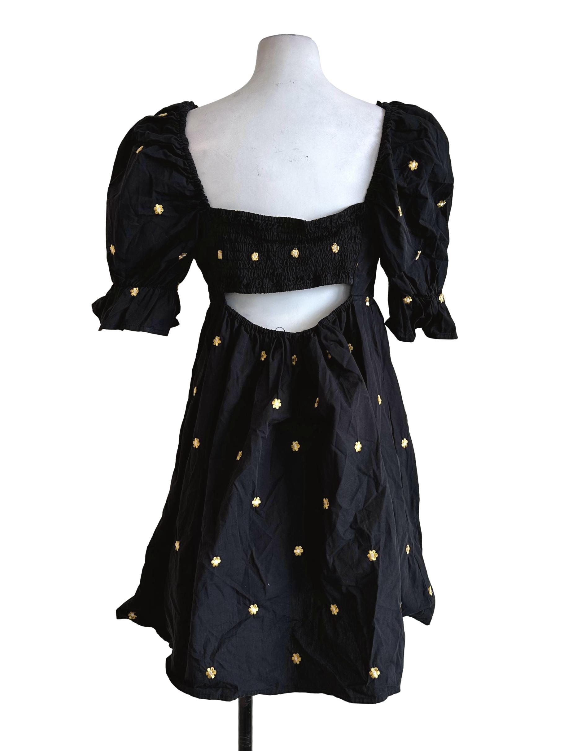 Black Flower Embroidered Mini Dress LB