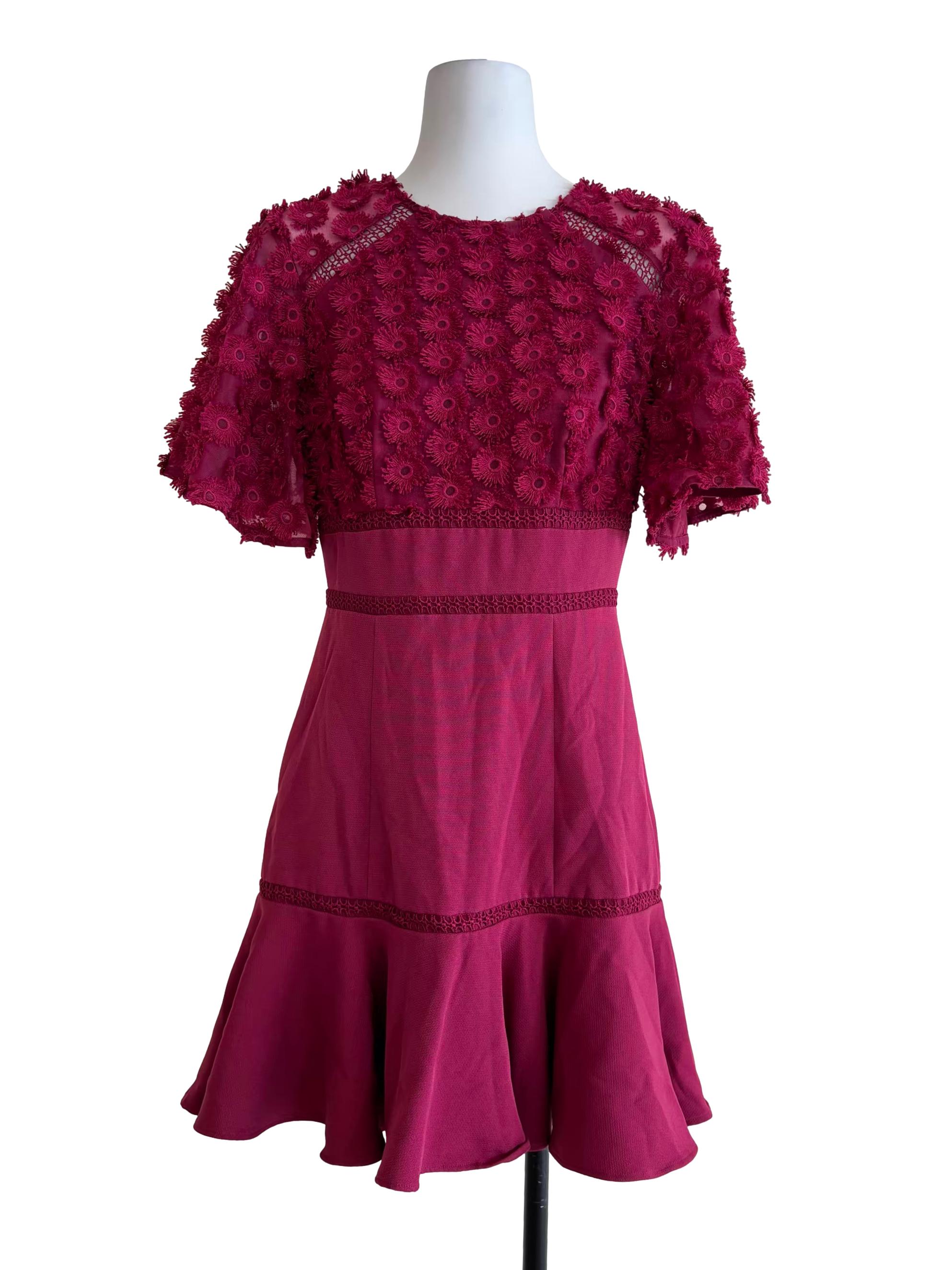 Magenta Textured Floral A-Line Dress