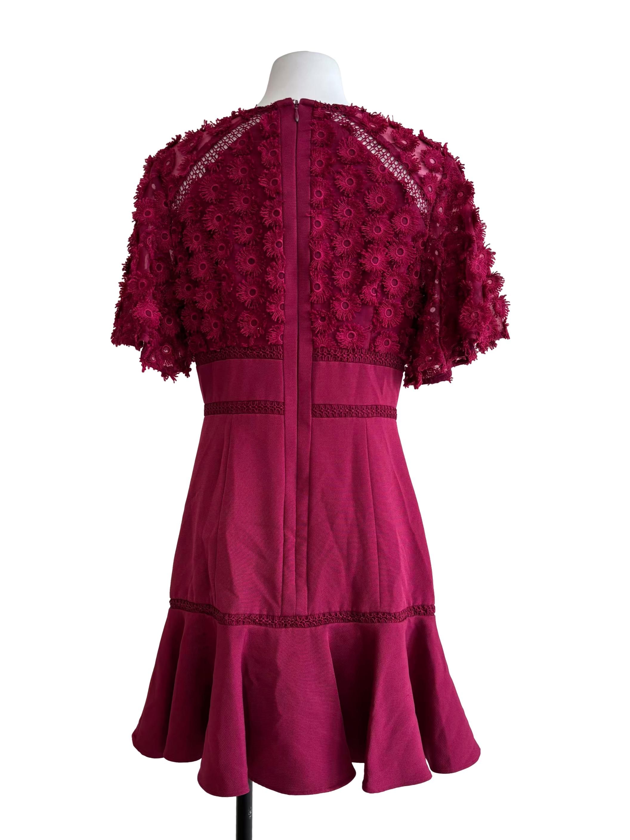 Magenta Textured Floral A-Line Dress