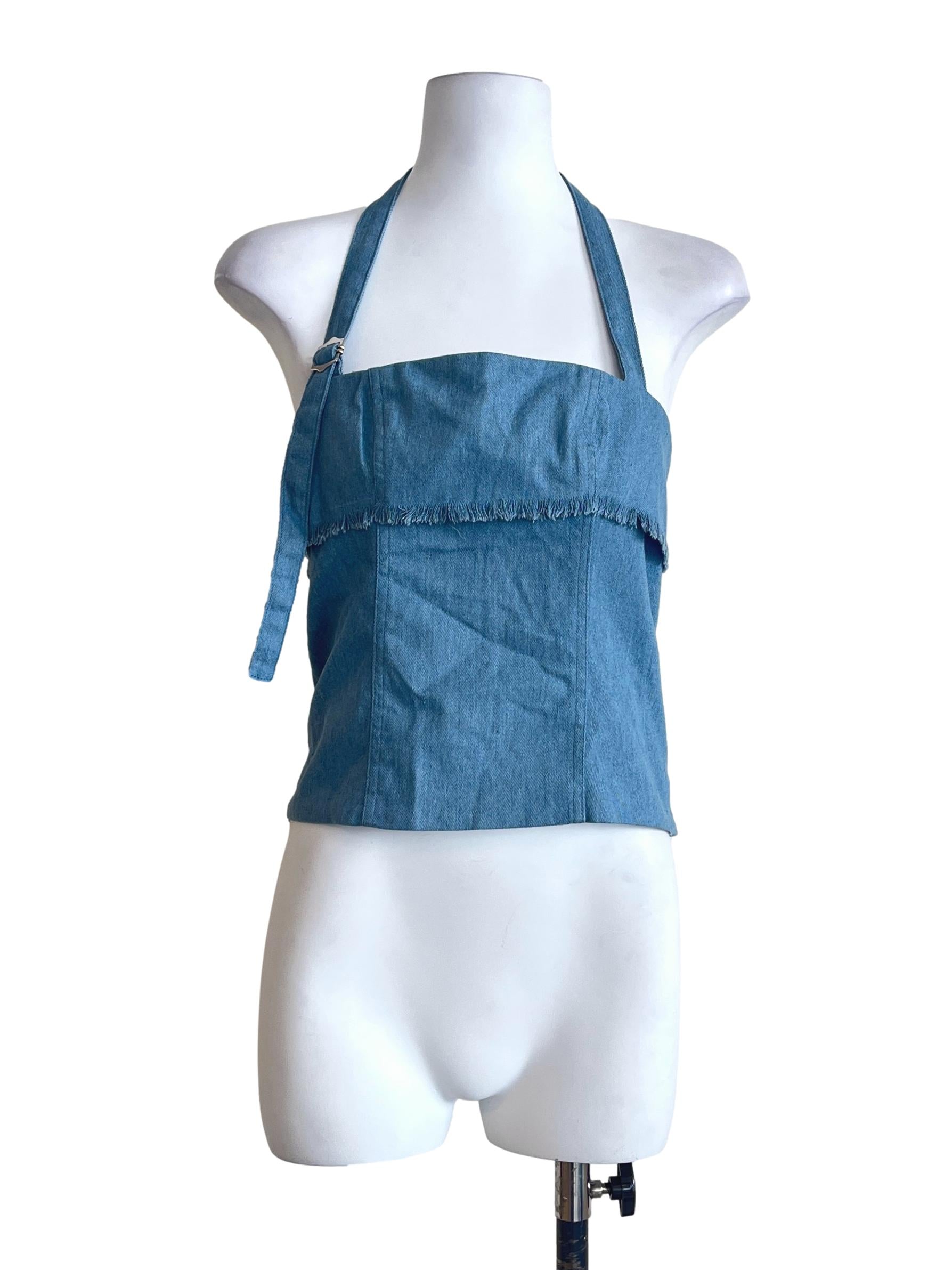 Denim Wash Halter Strap Sleeveless Top