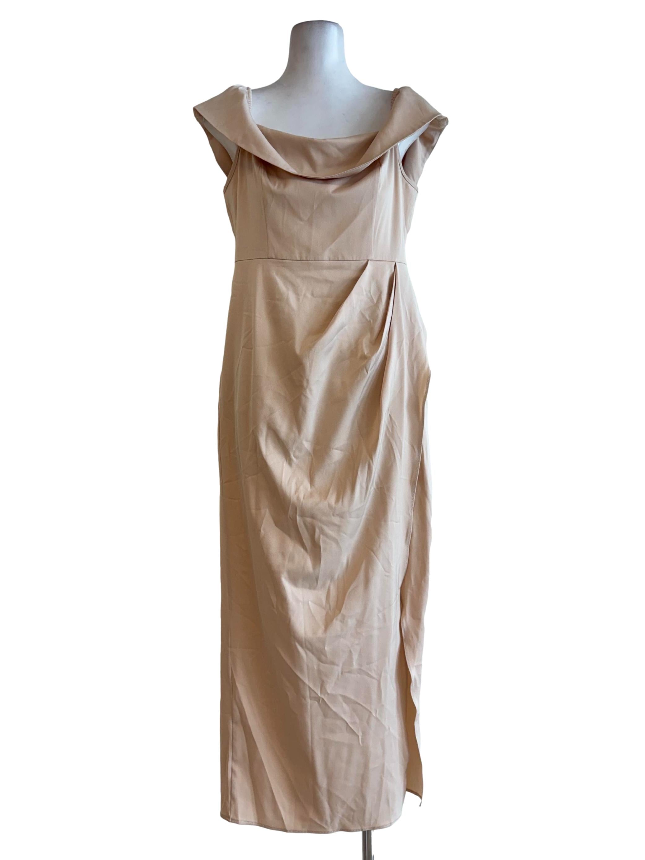 Beige Sailor-Like Collar Sleeveless Dress