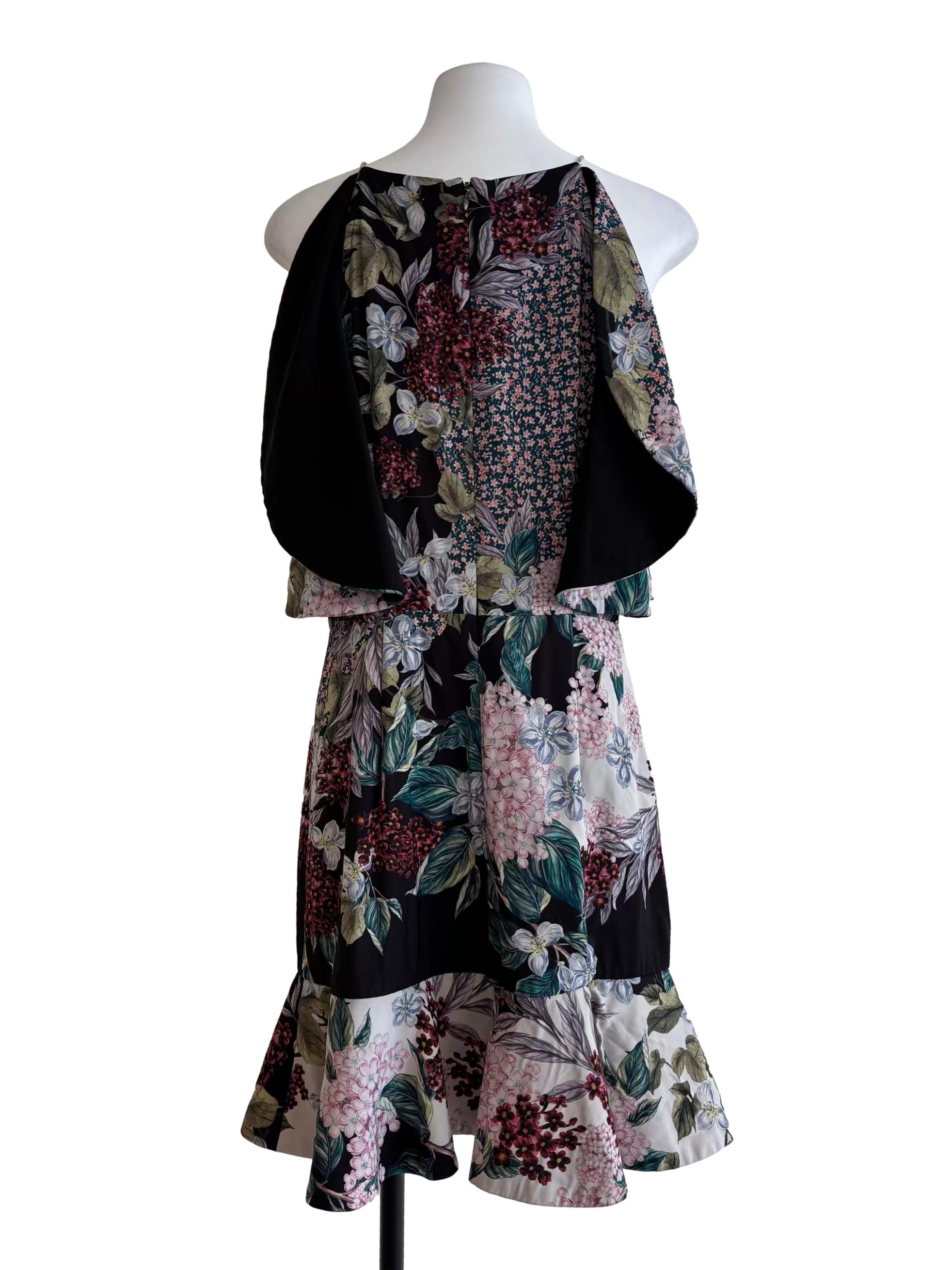 Jet Black Multicolour Floral Ruffle Dress