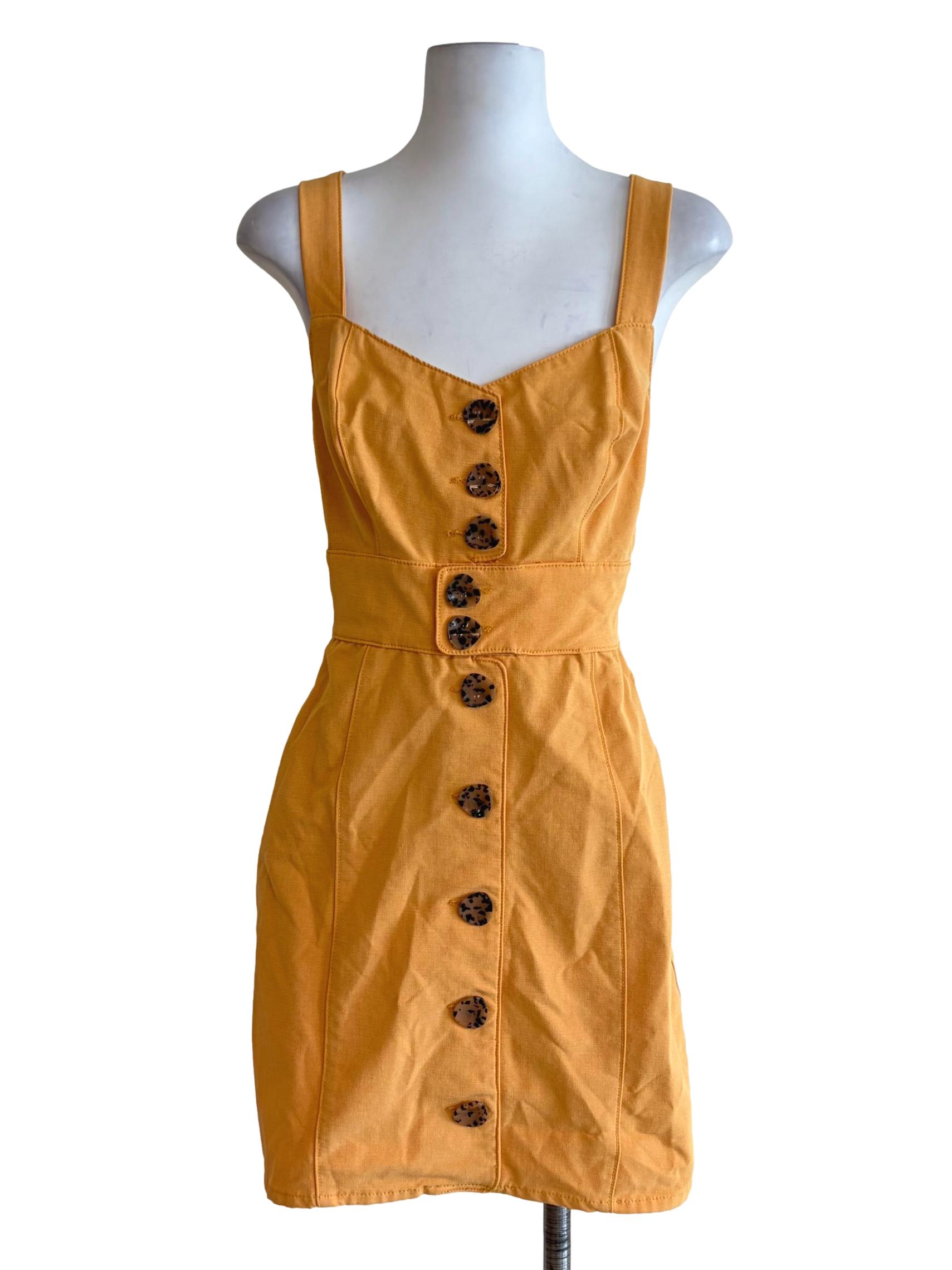 Pineapple Yellow Crossed Back Strap Apron Dress