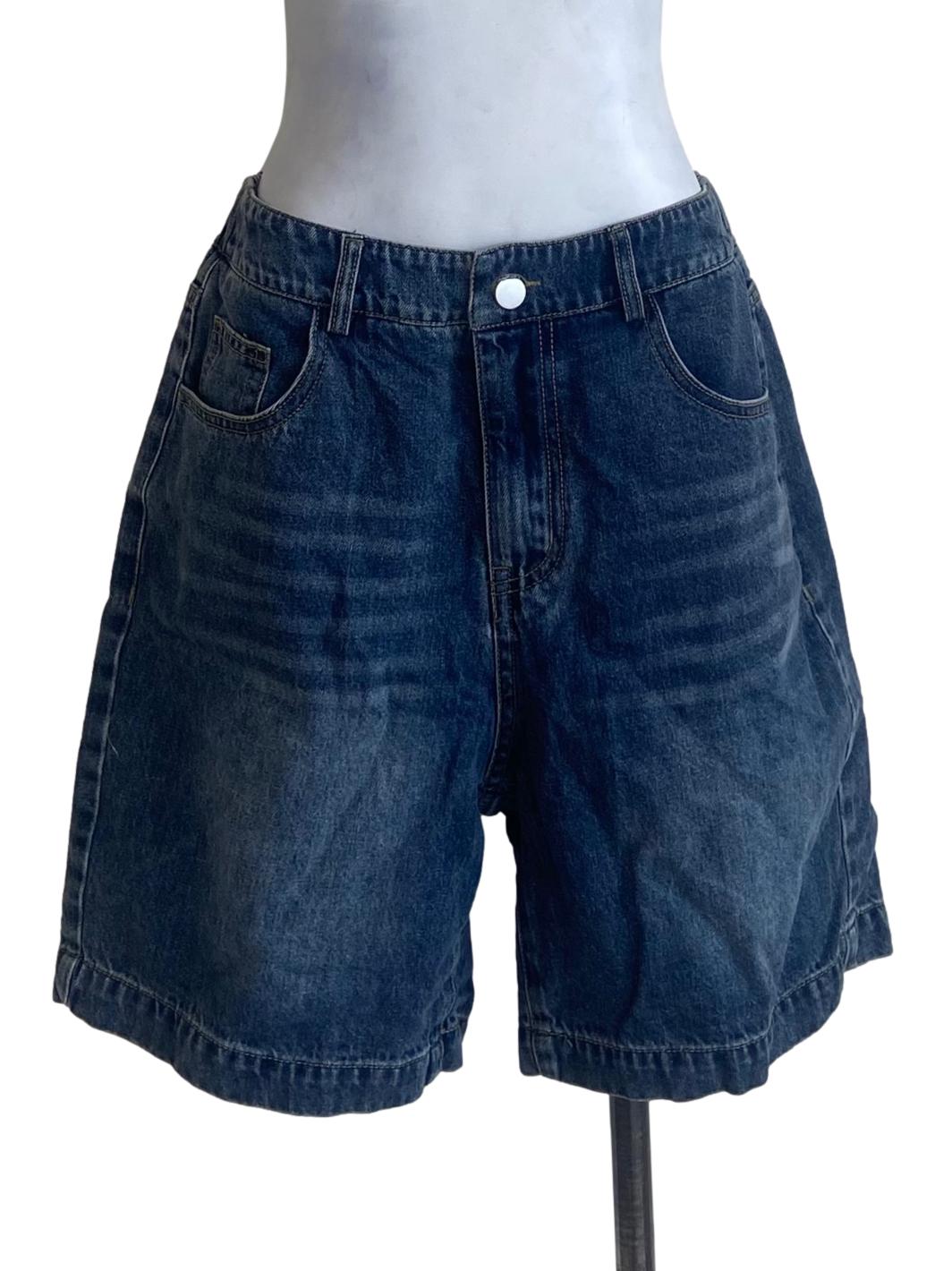 Blue Herringbone Short Jeans