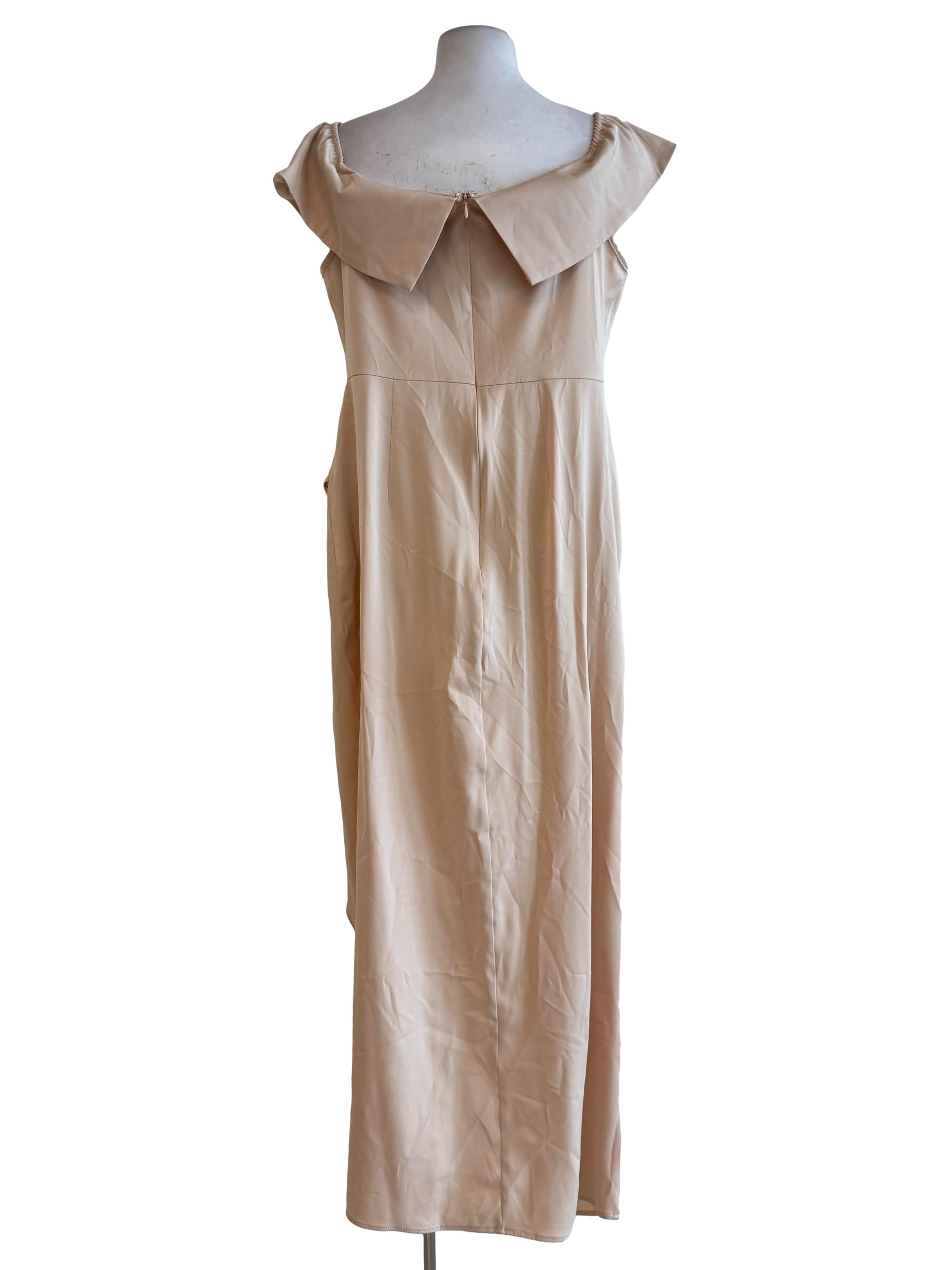 Beige Sailor-Like Collar Sleeveless Dress