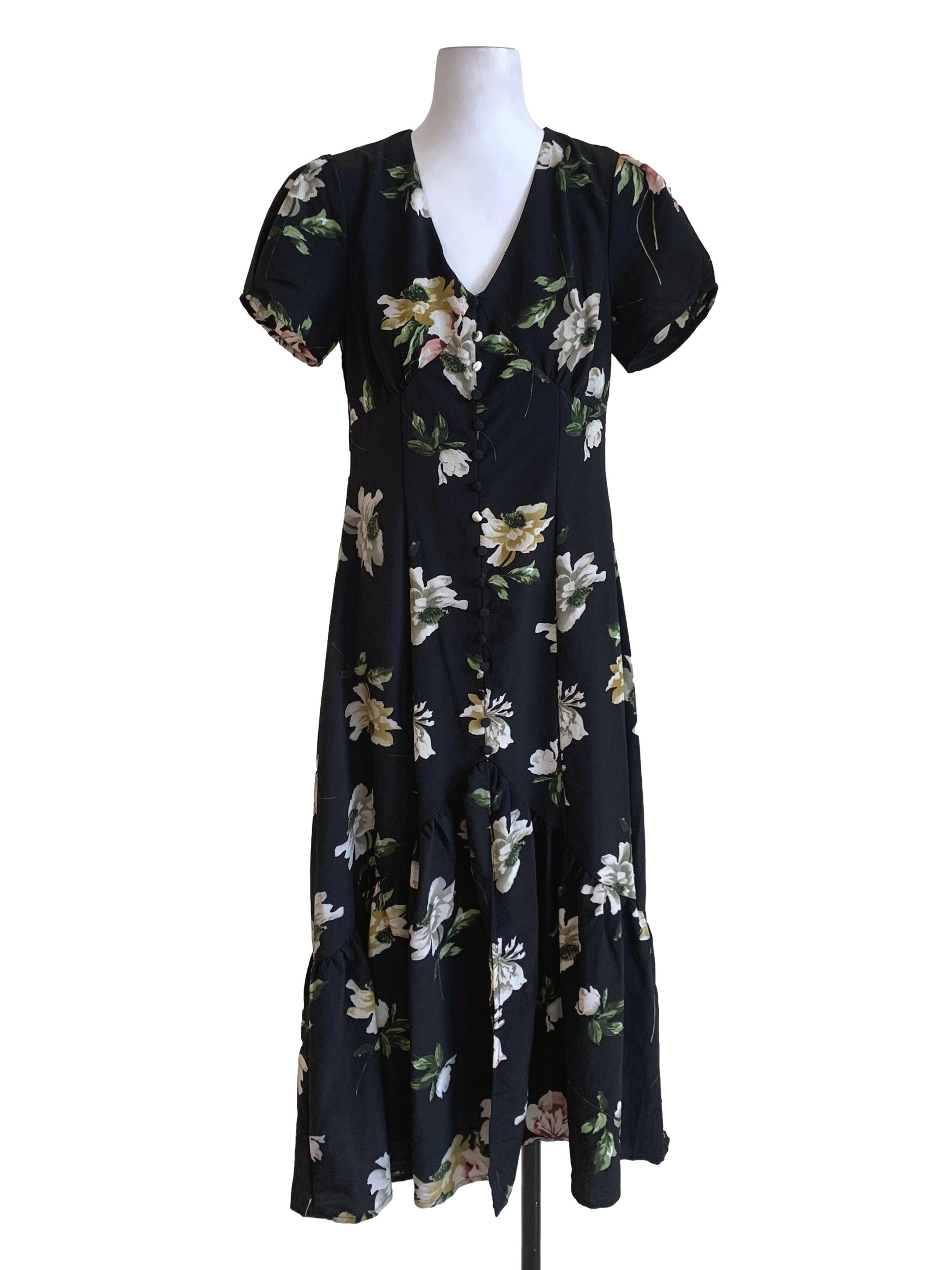 Black Floral Empire Dress