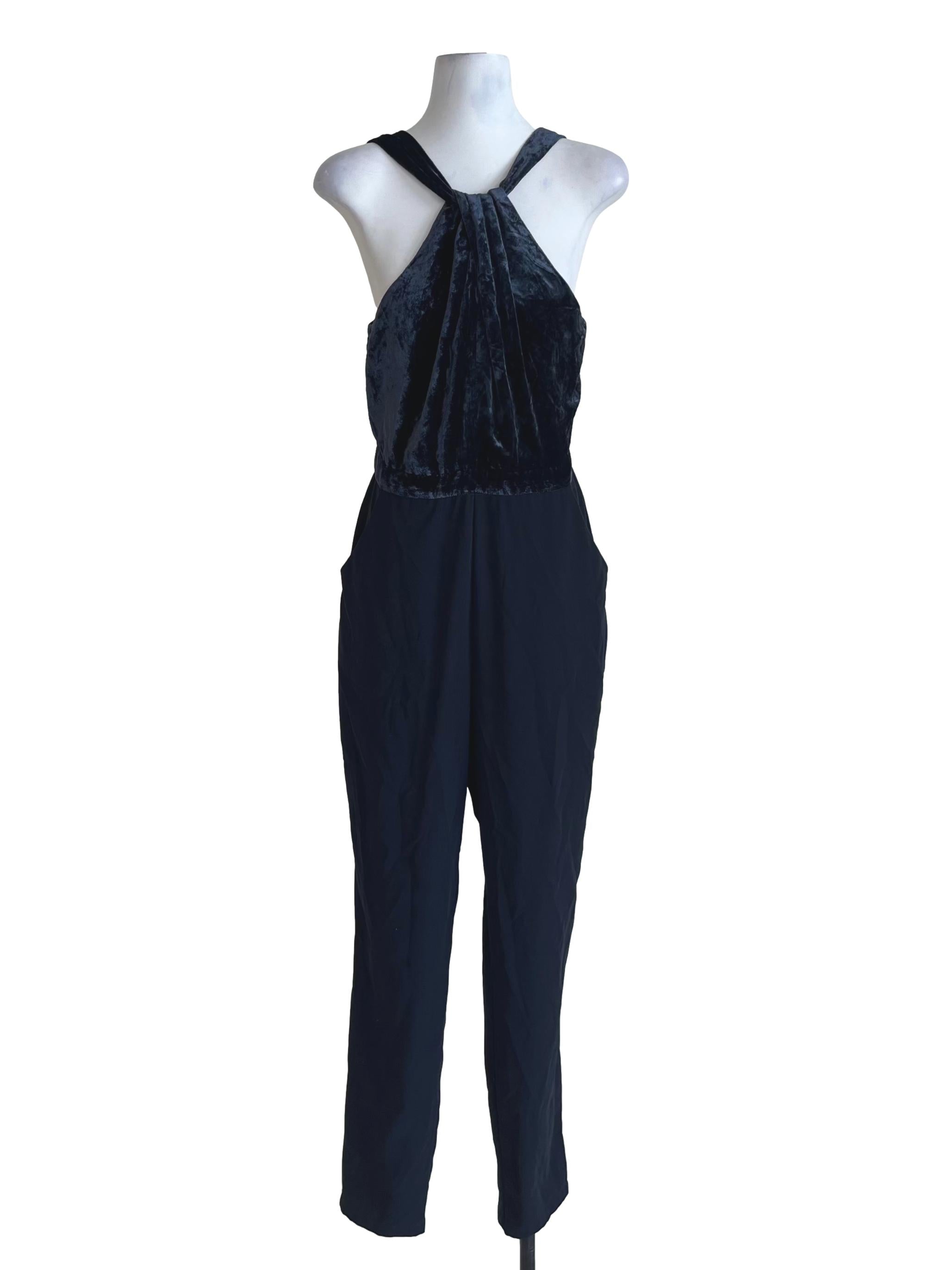 Navy Blue Jewel Neckline Jumpsuit