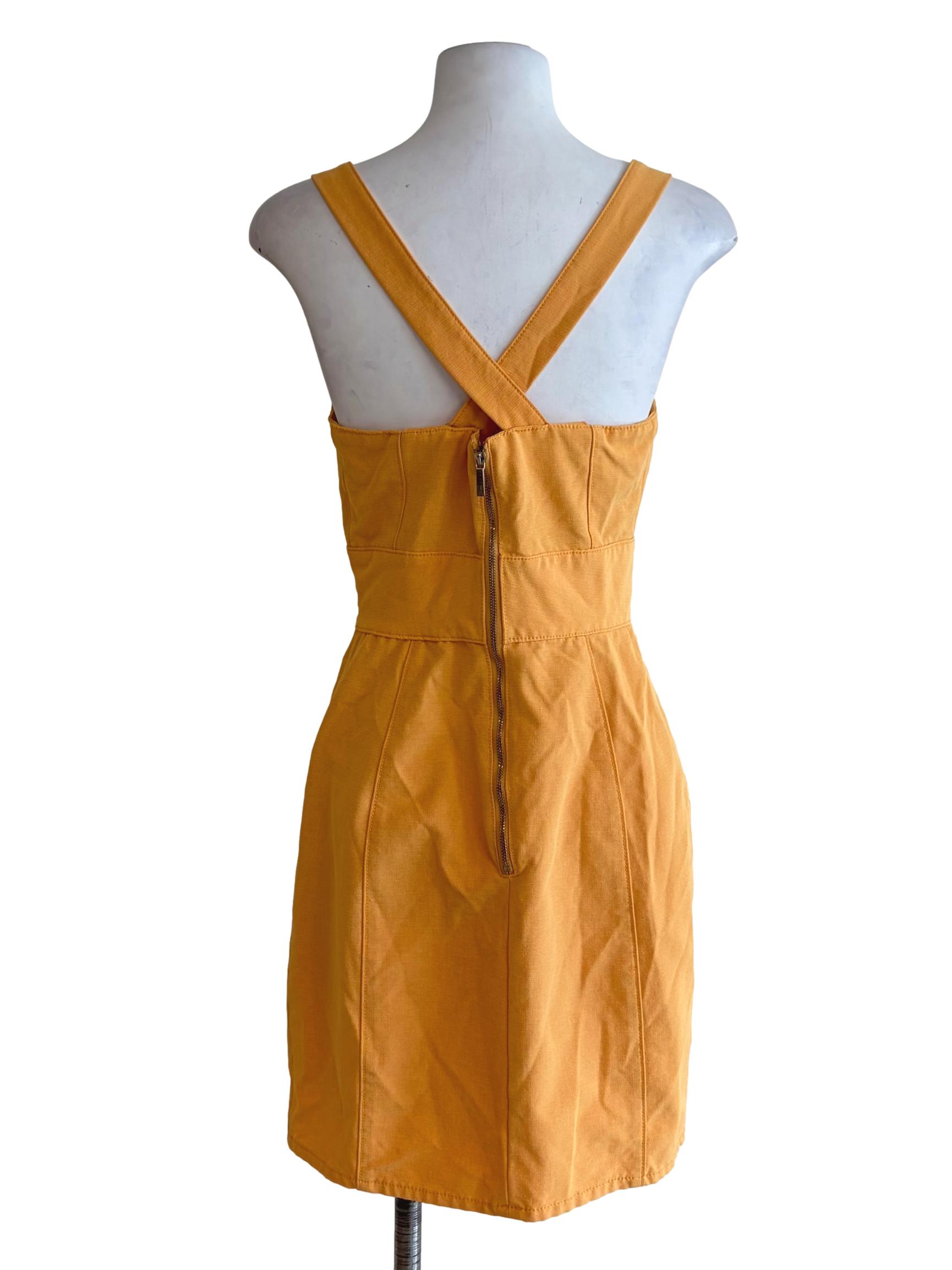 Pineapple Yellow Crossed Back Strap Apron Dress