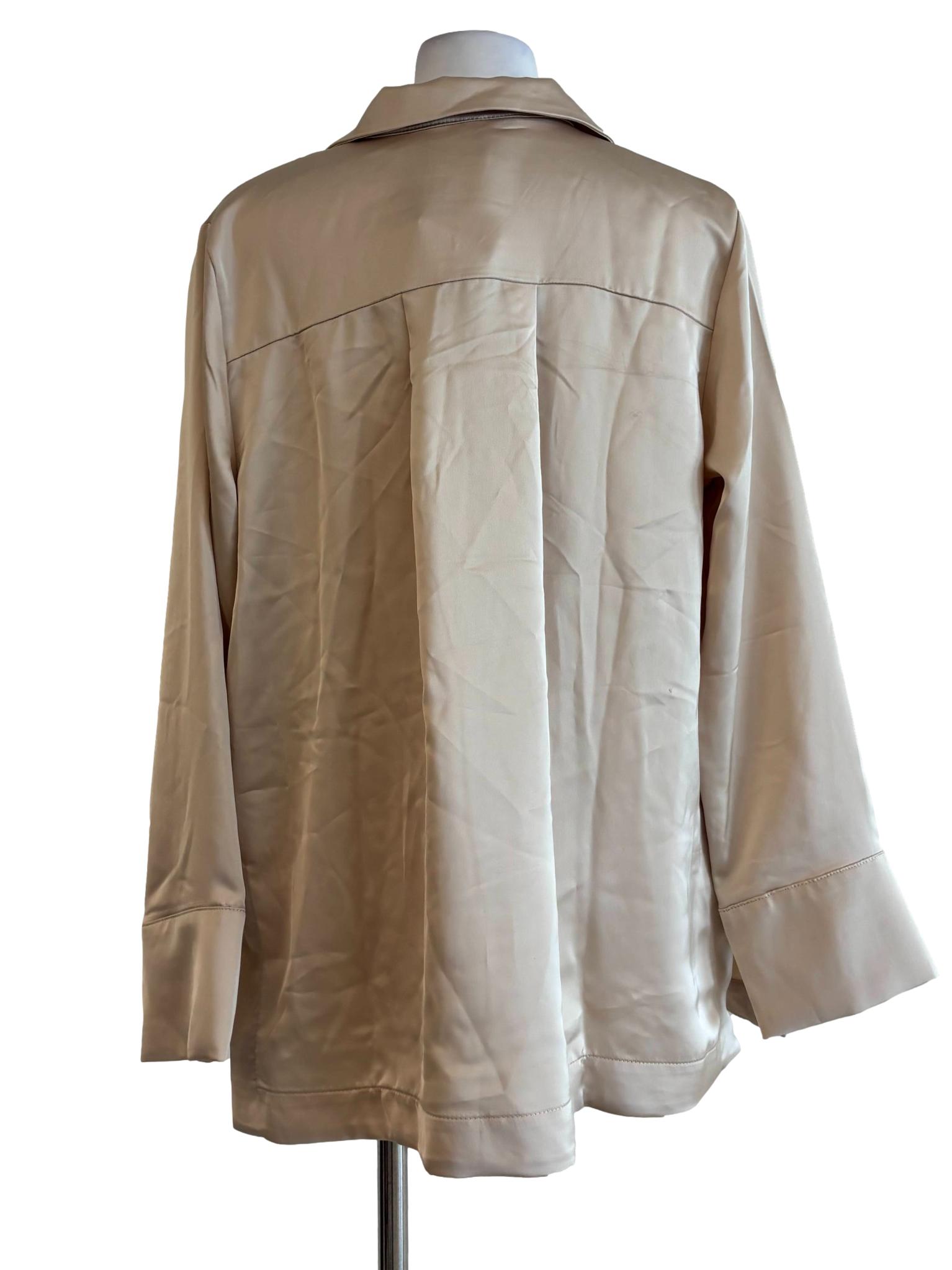 Beige Satin Button Shirt