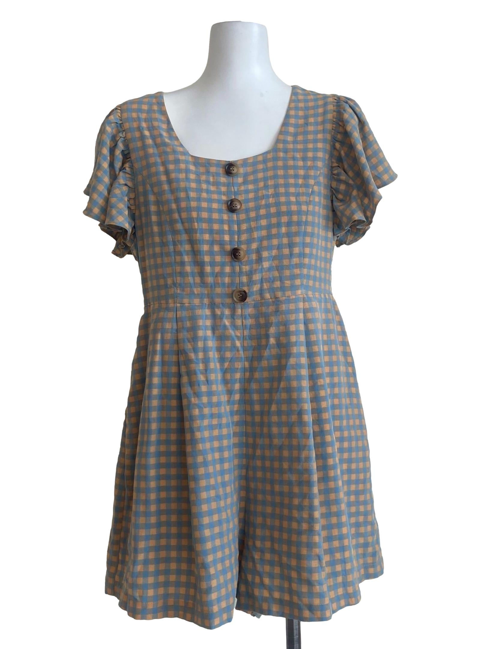 Blue & Orange Plaid Ruffled Romper