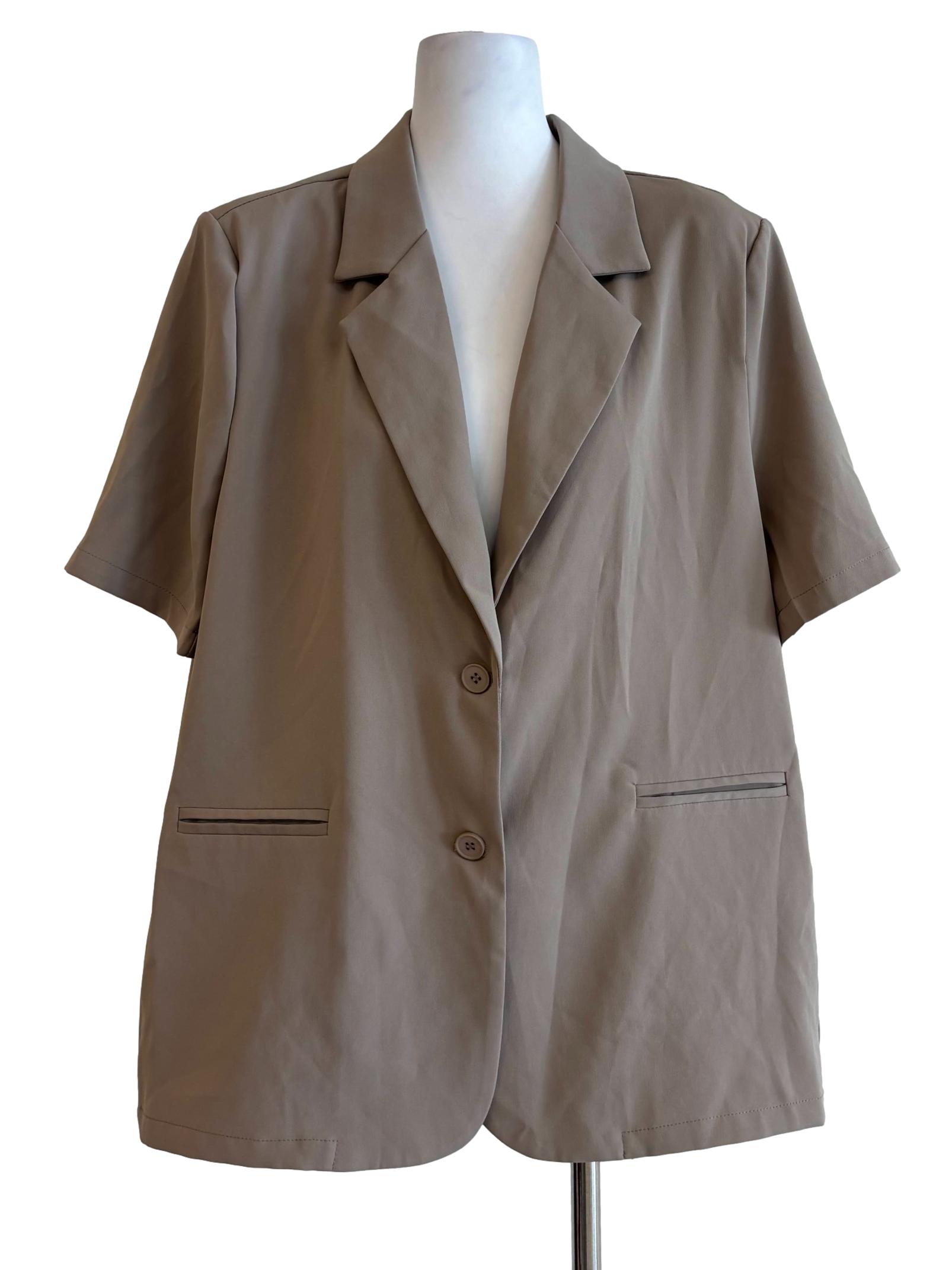 Khaki Short Sleeve Buttoned Blazer Top