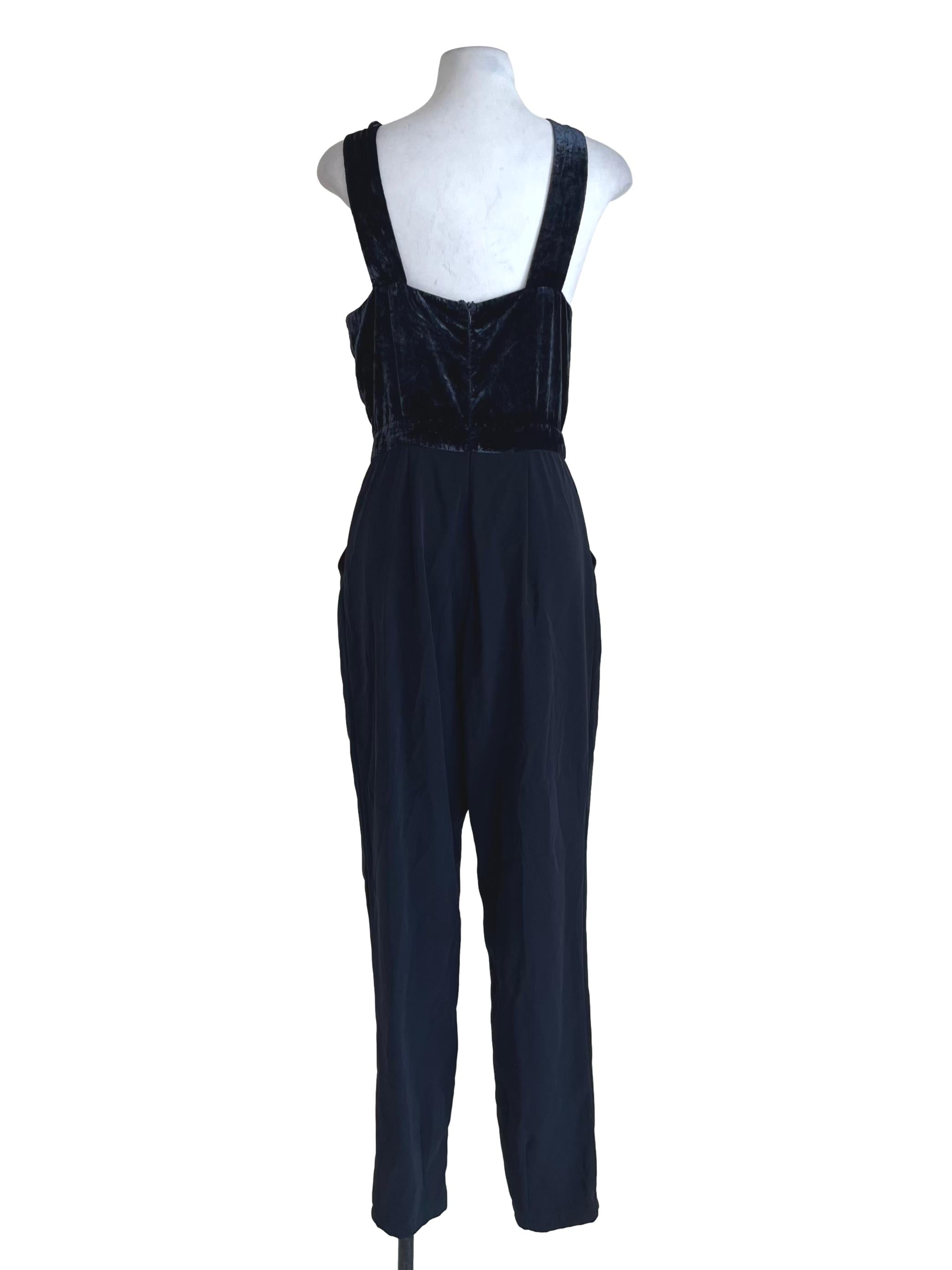 Navy Blue Jewel Neckline Jumpsuit
