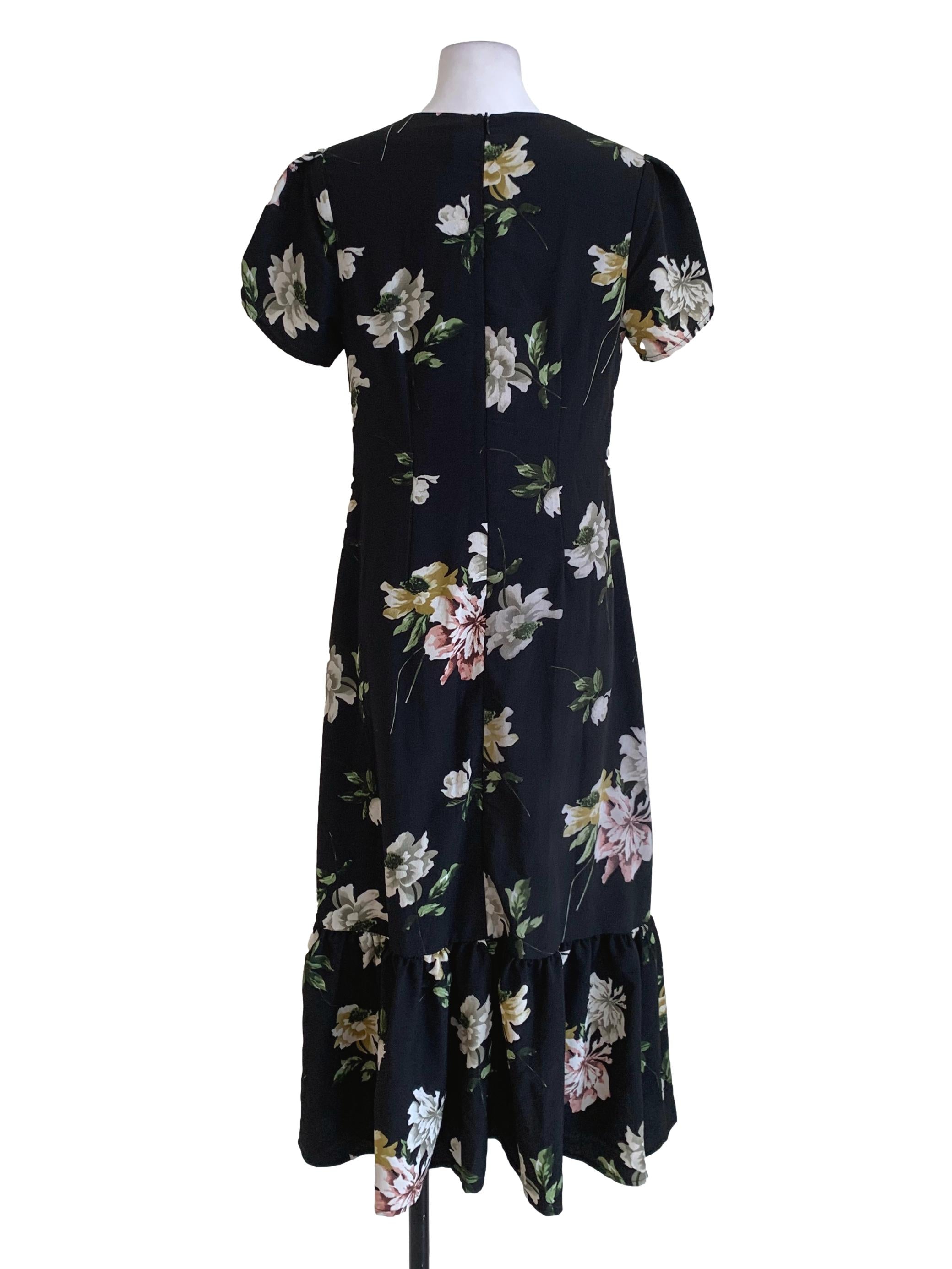 Black Floral Empire Dress