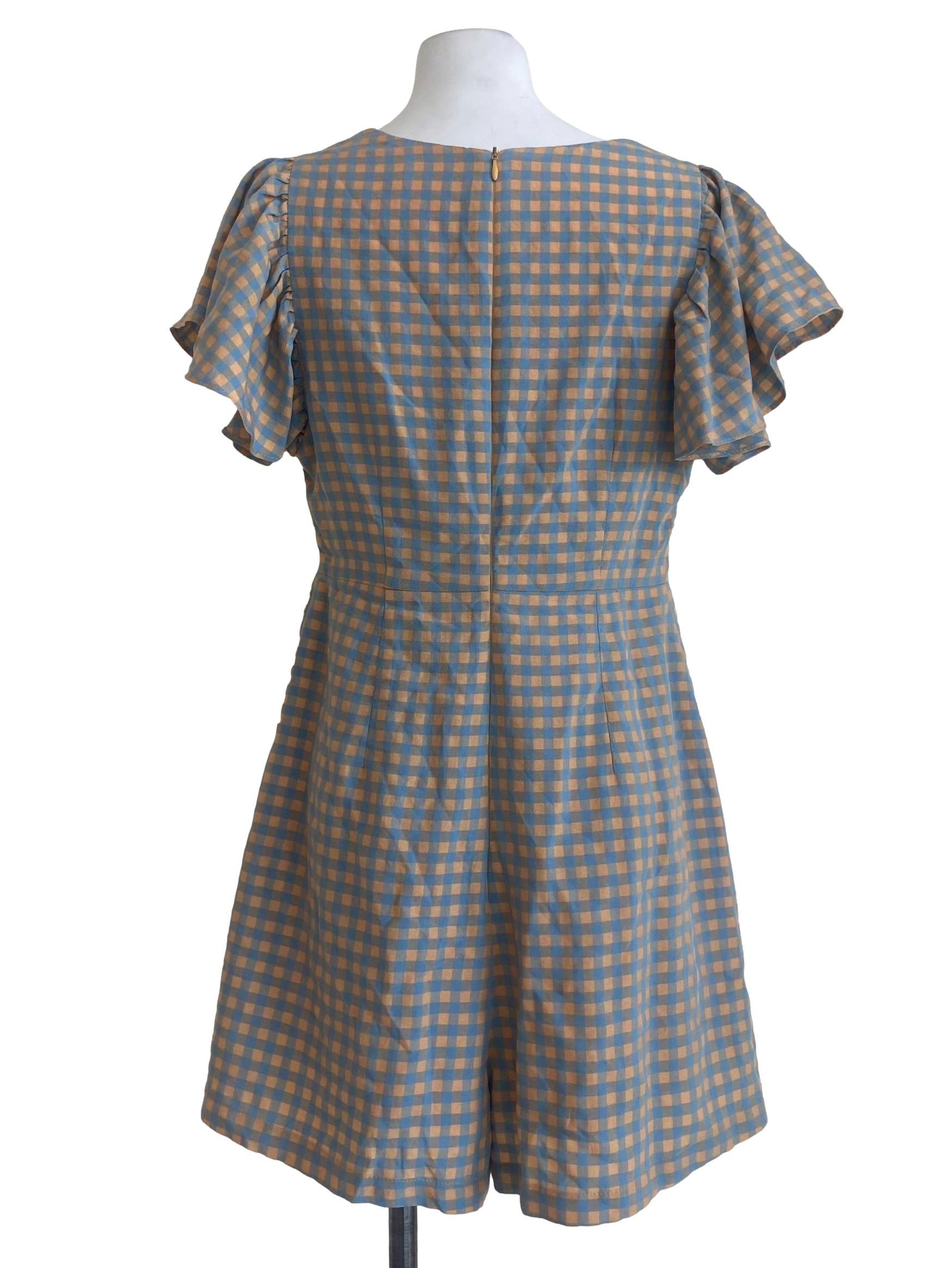 Blue & Orange Plaid Ruffled Romper