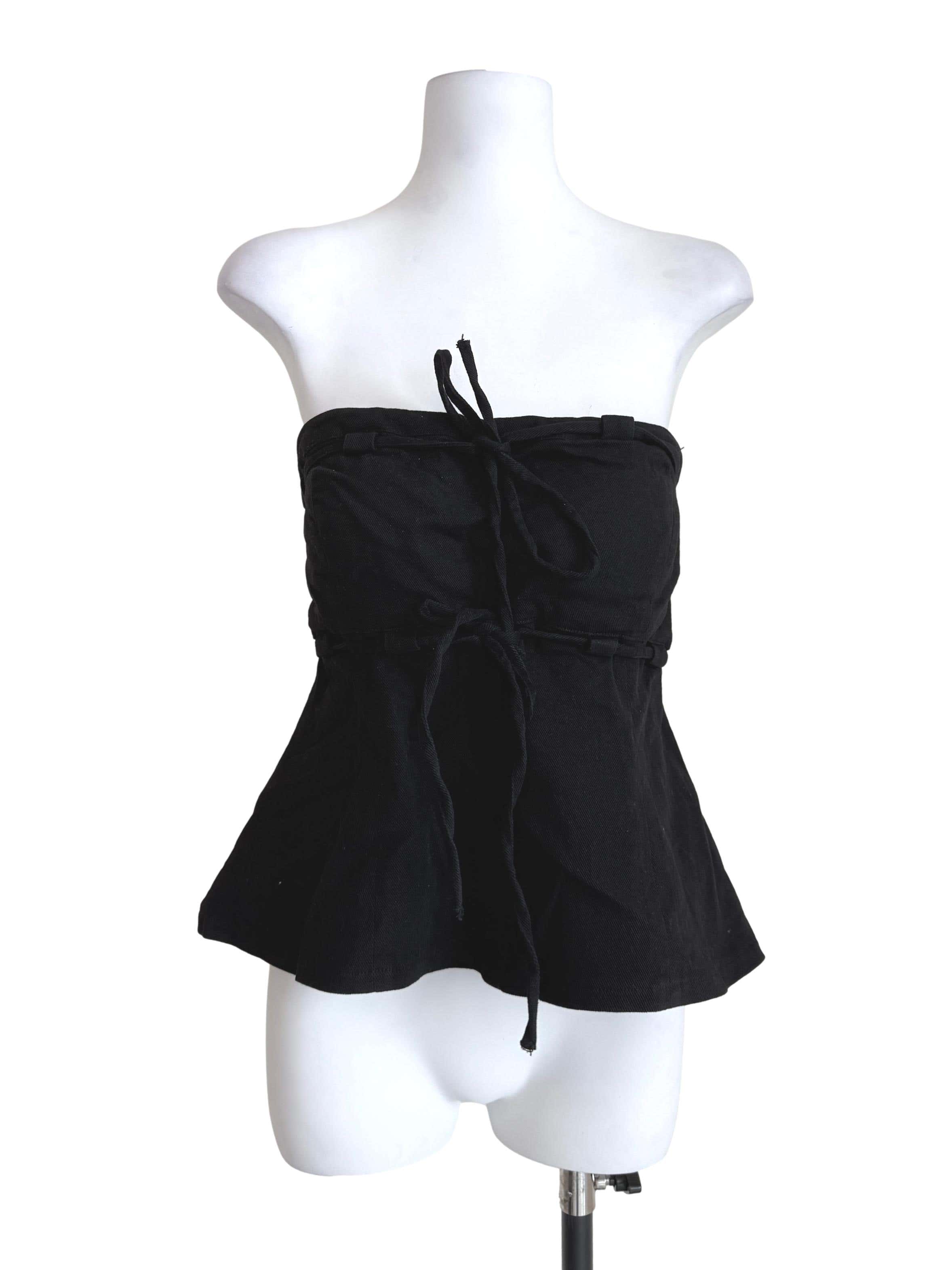 Black Front Tie Strapless Top
