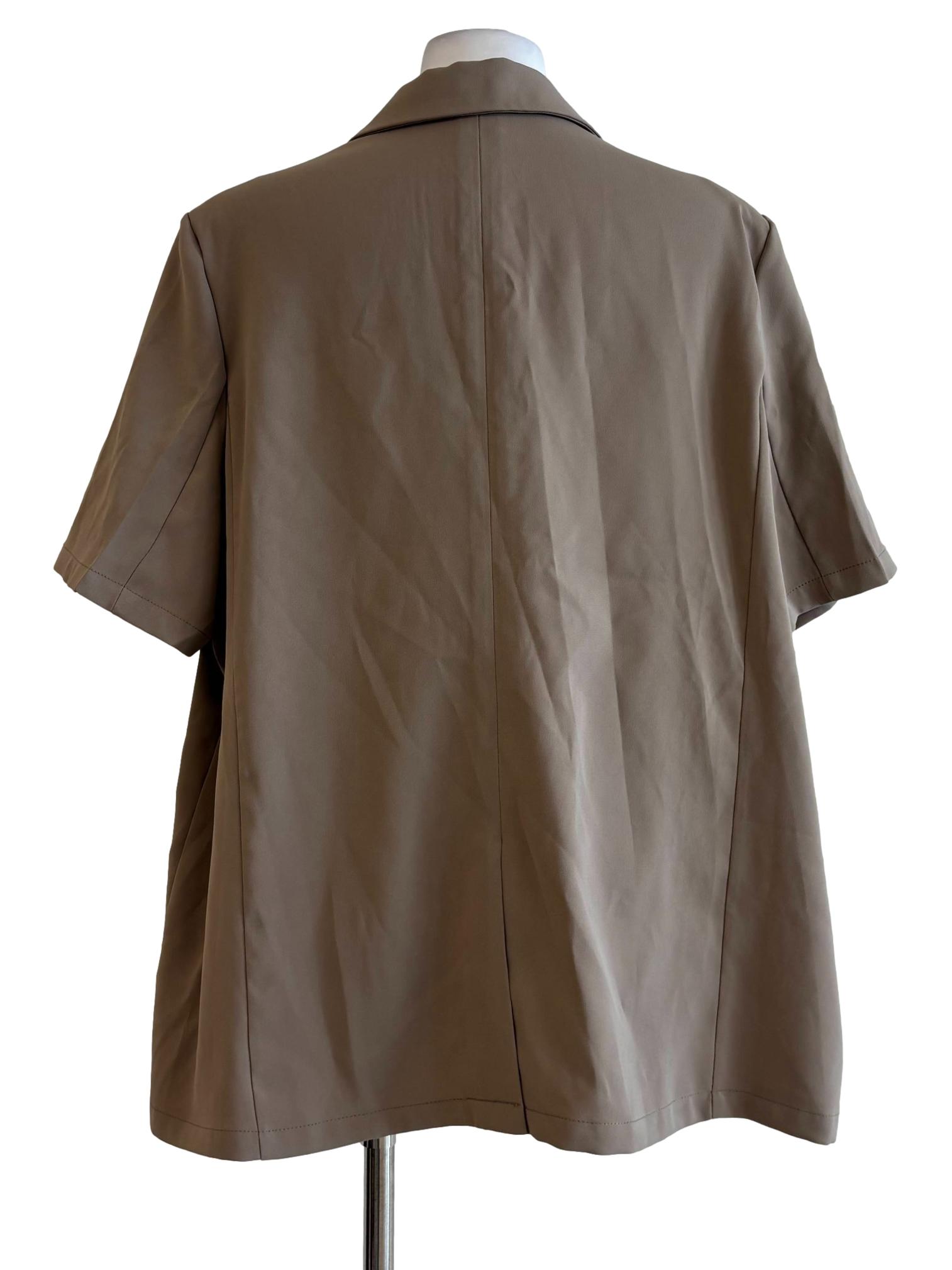 Khaki Short Sleeve Buttoned Blazer Top