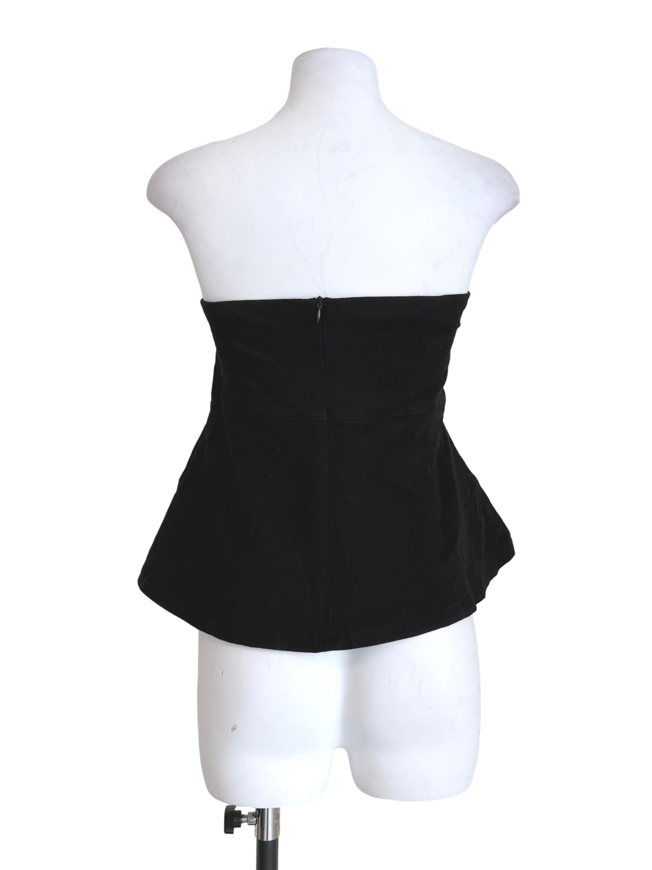 Black Front Tie Strapless Top