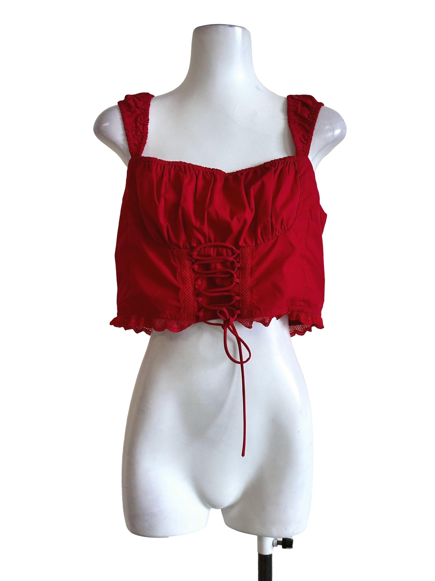 Red Embroidery Border Crop Top TTR
