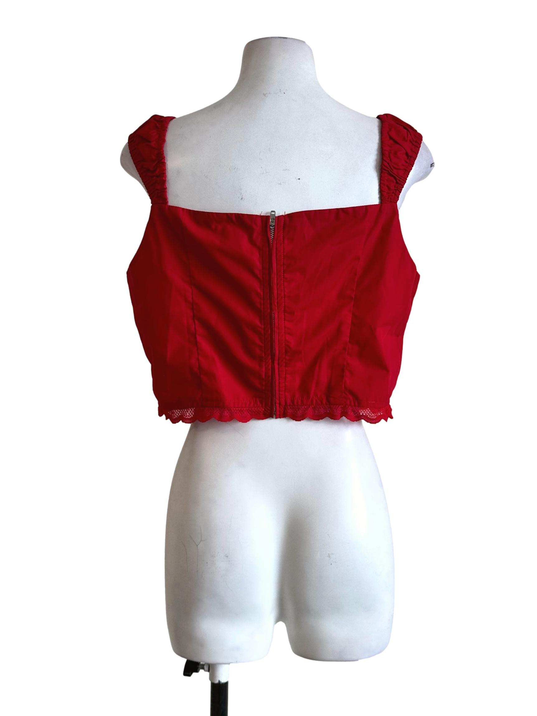 Red Embroidery Border Crop Top TTR