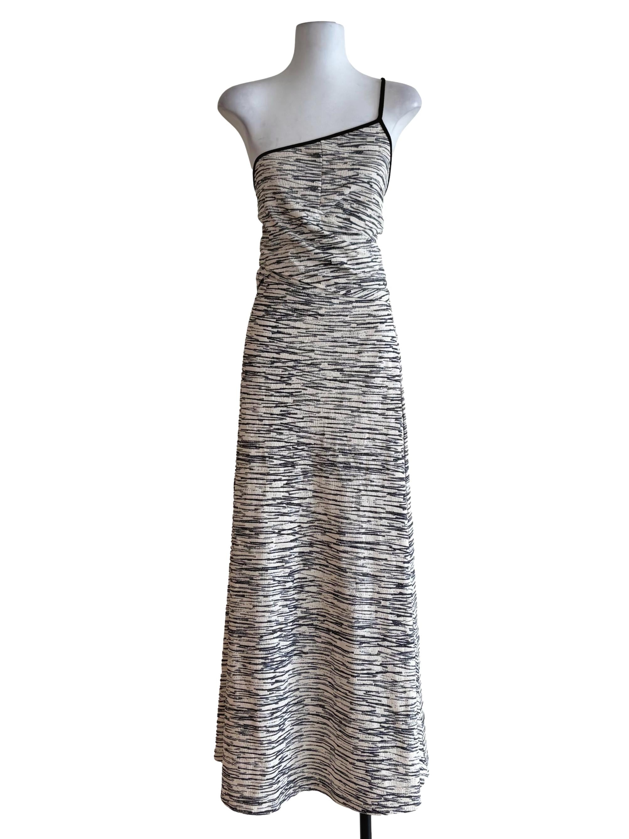Porcelain White With Black Streaks Asymmetric Dress
