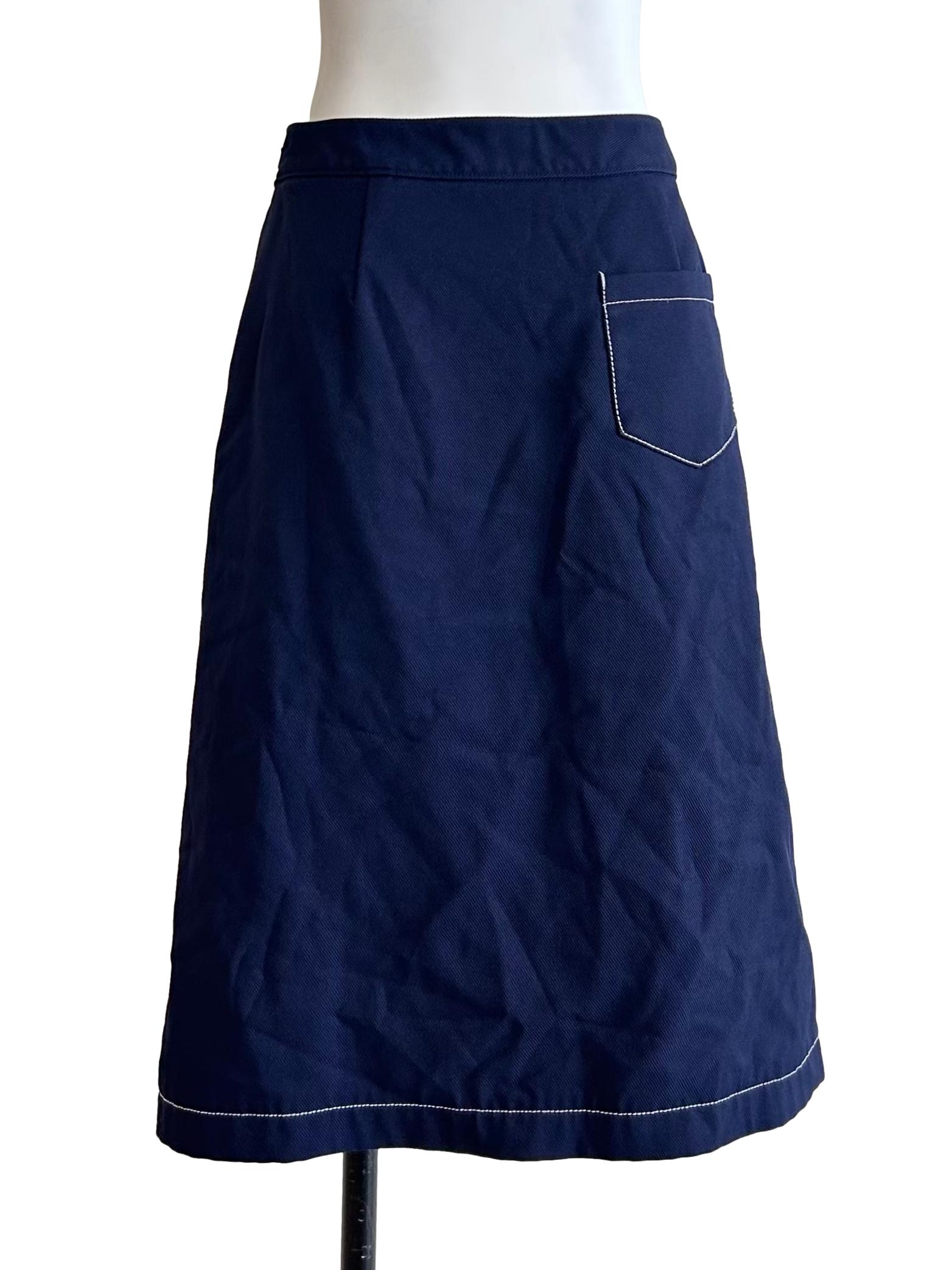 Navy Blue White Contrast A-Line Skirt