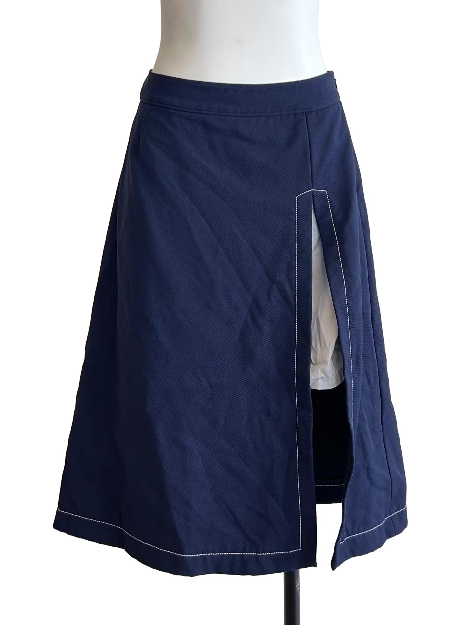 Navy Blue White Contrast A-Line Skirt
