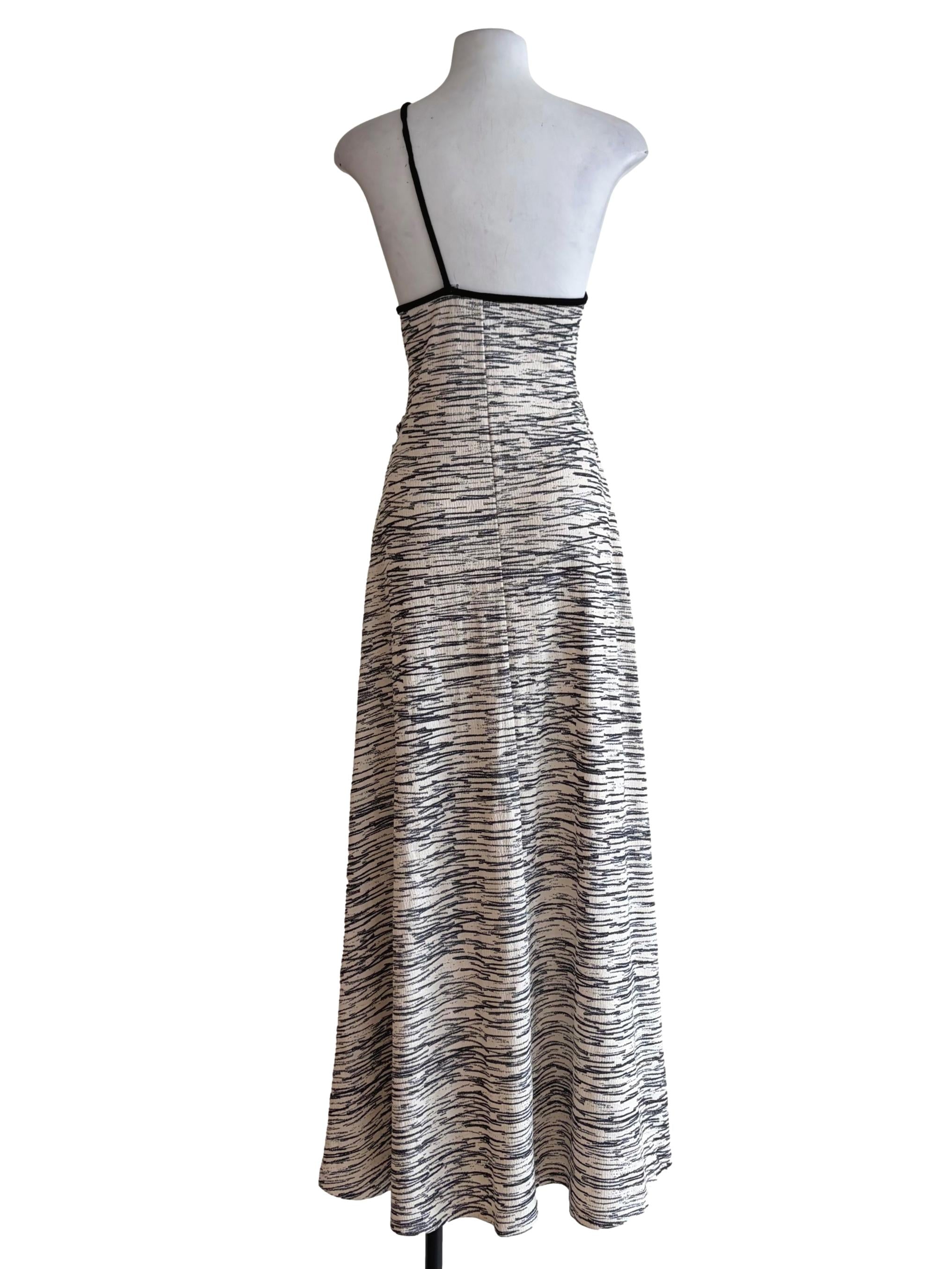 Porcelain White With Black Streaks Asymmetric Dress