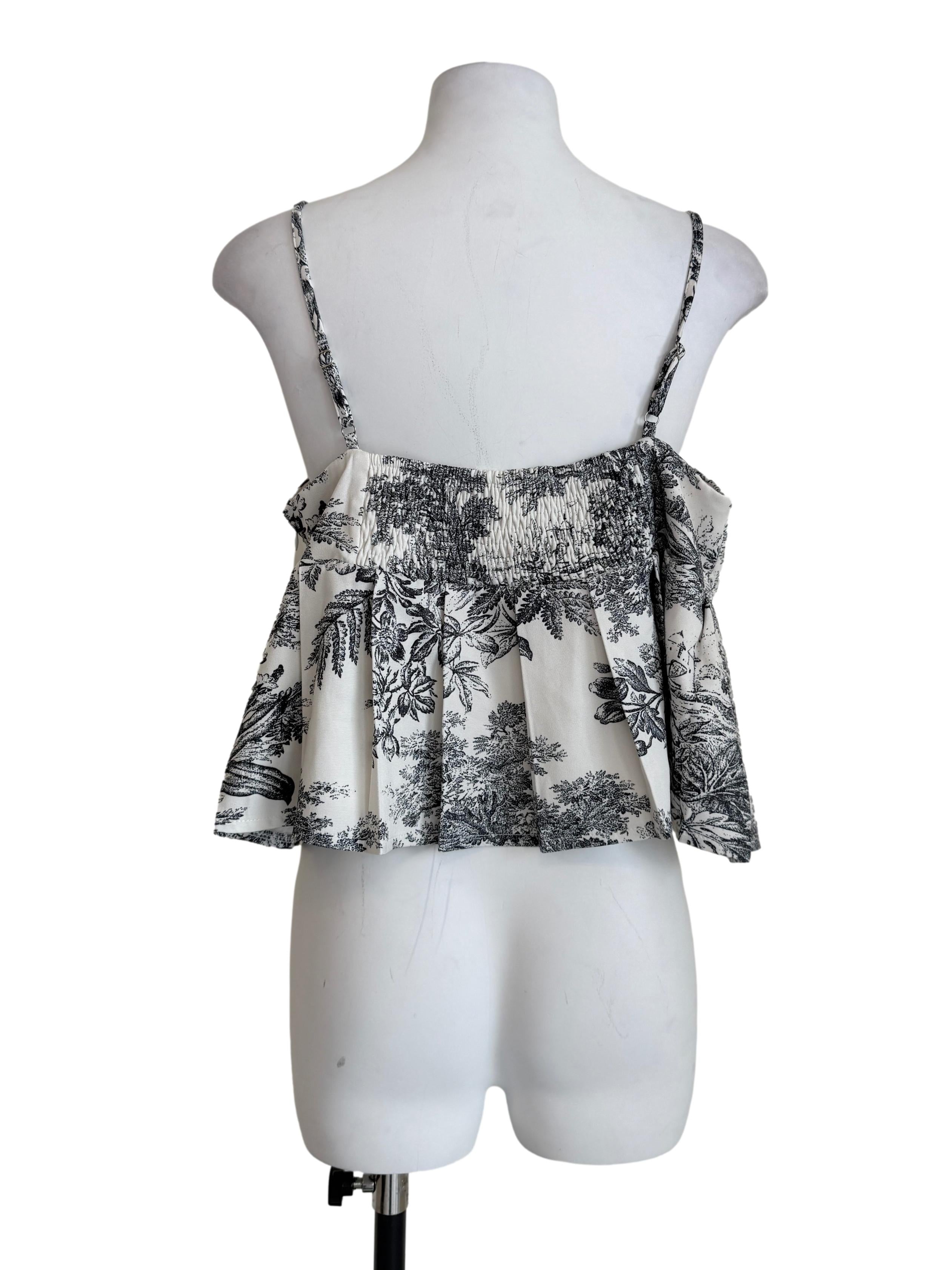 White Printed Pleated Top