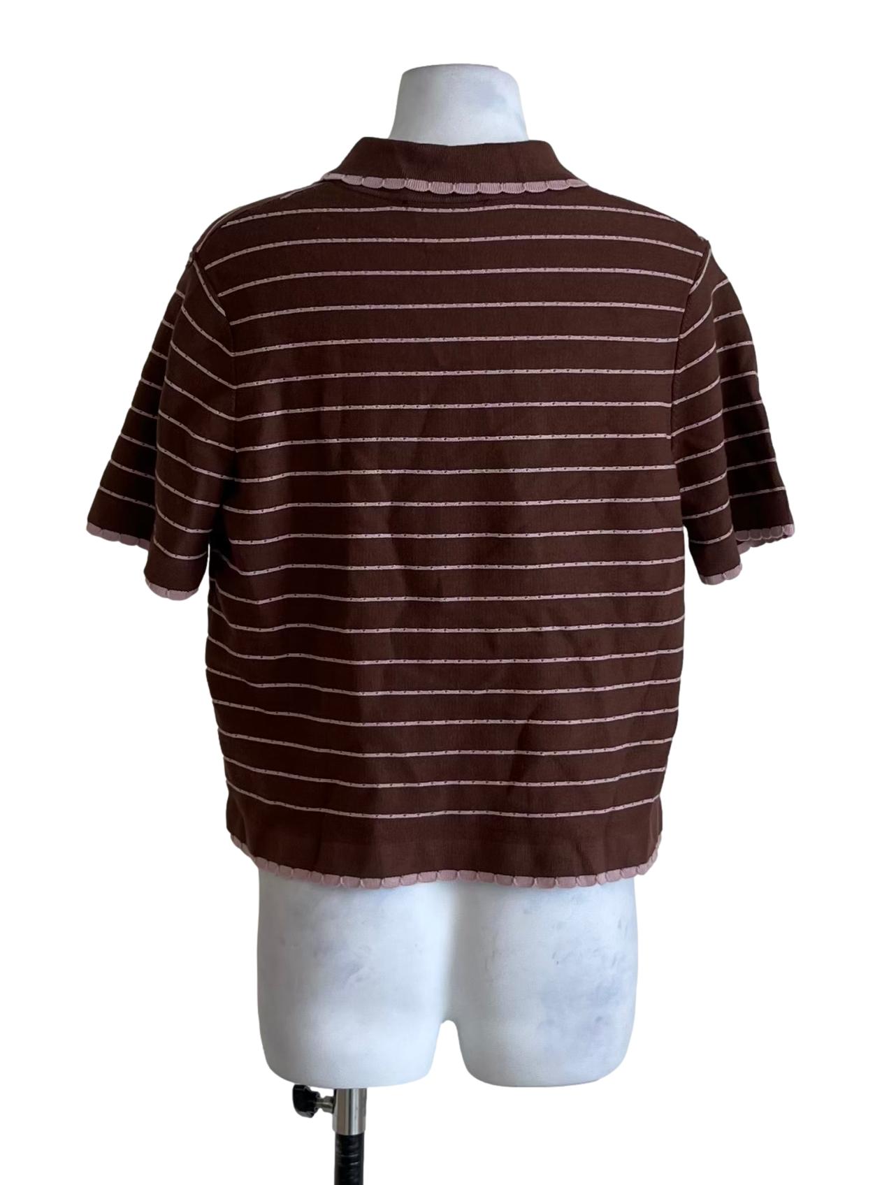 Wood Brown Wing Collar Blouse