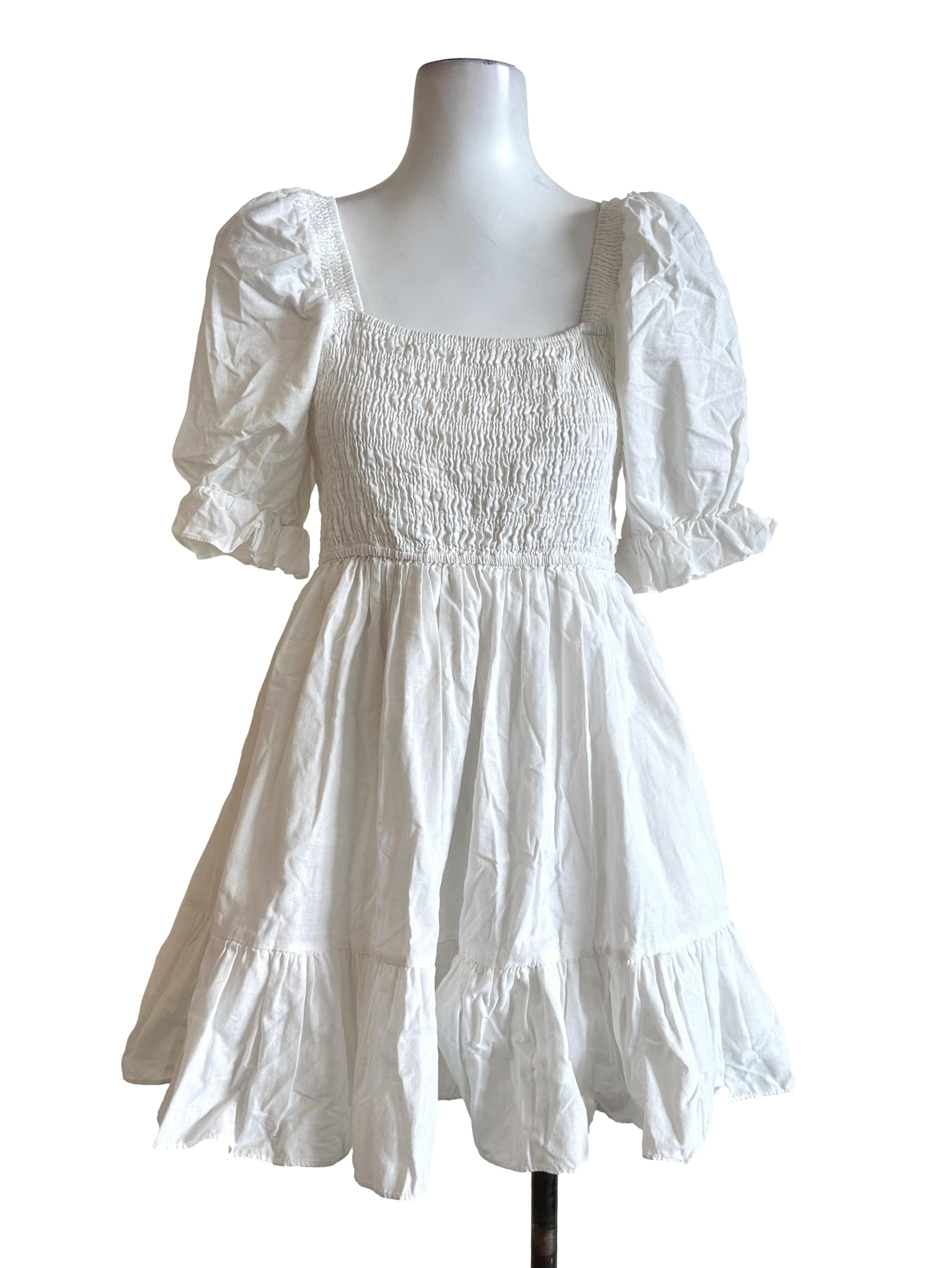 Cotton White Textured Romper Dress
