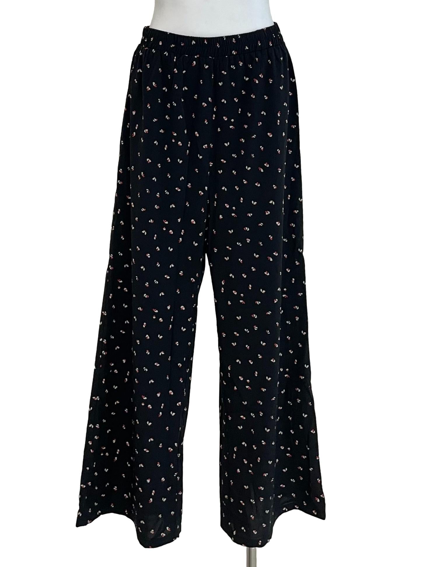 Black Floral Wide Leg Pants