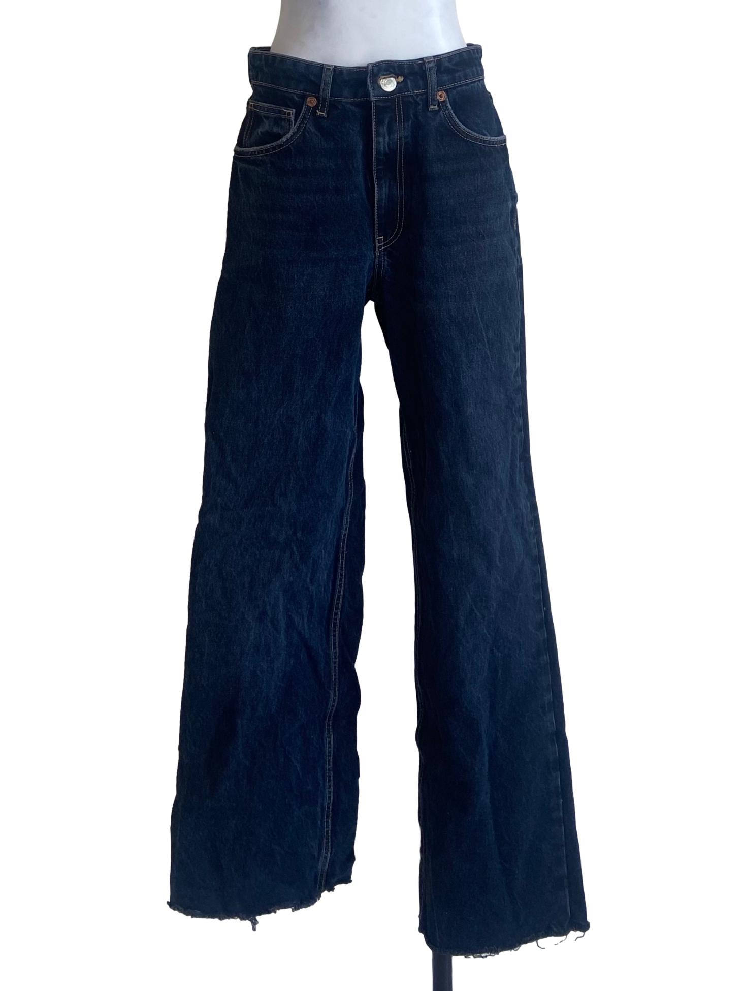Blue Herringbone Straight Jeans