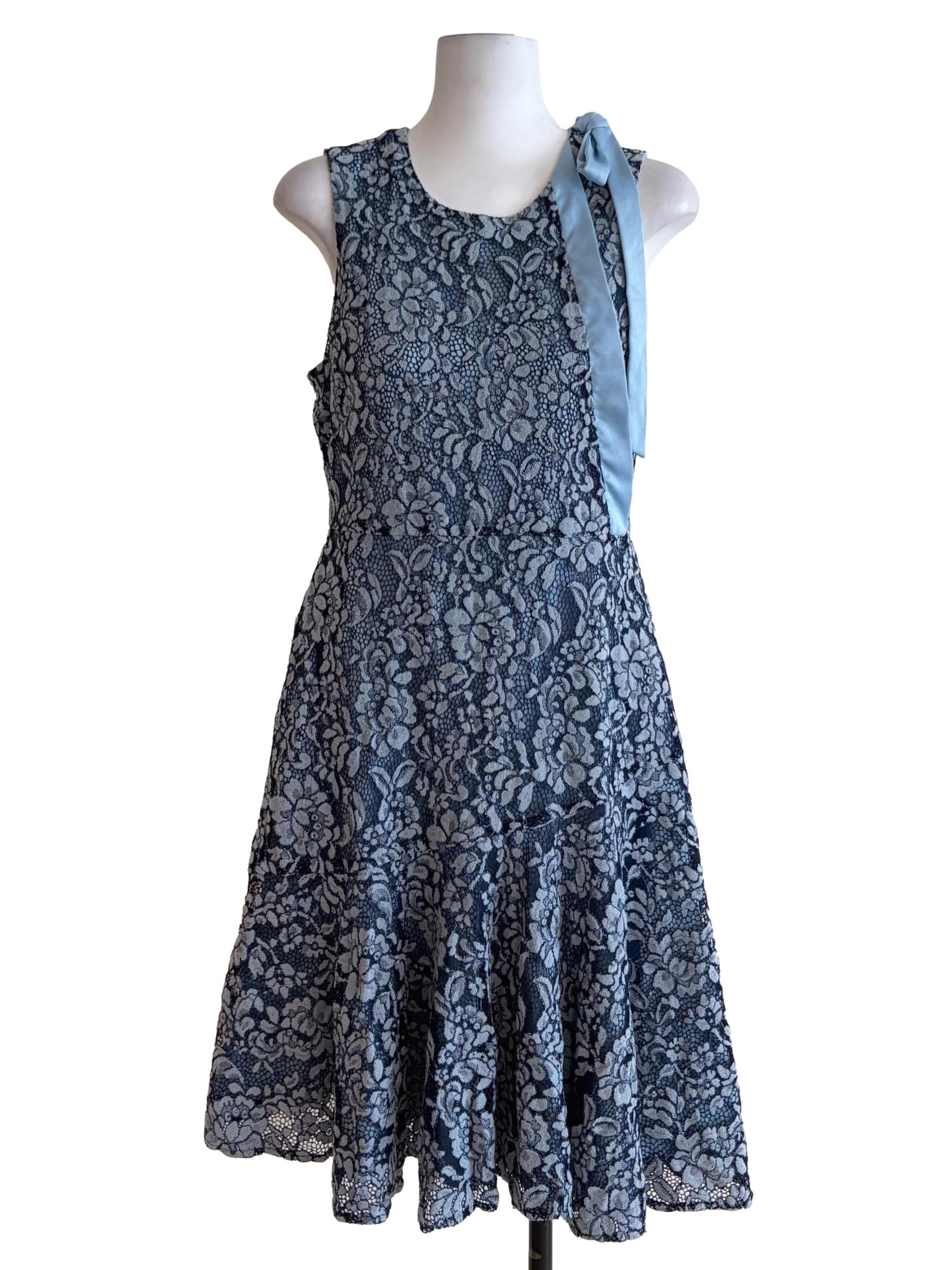 Navy Blue Laced Sleeveless Dress
