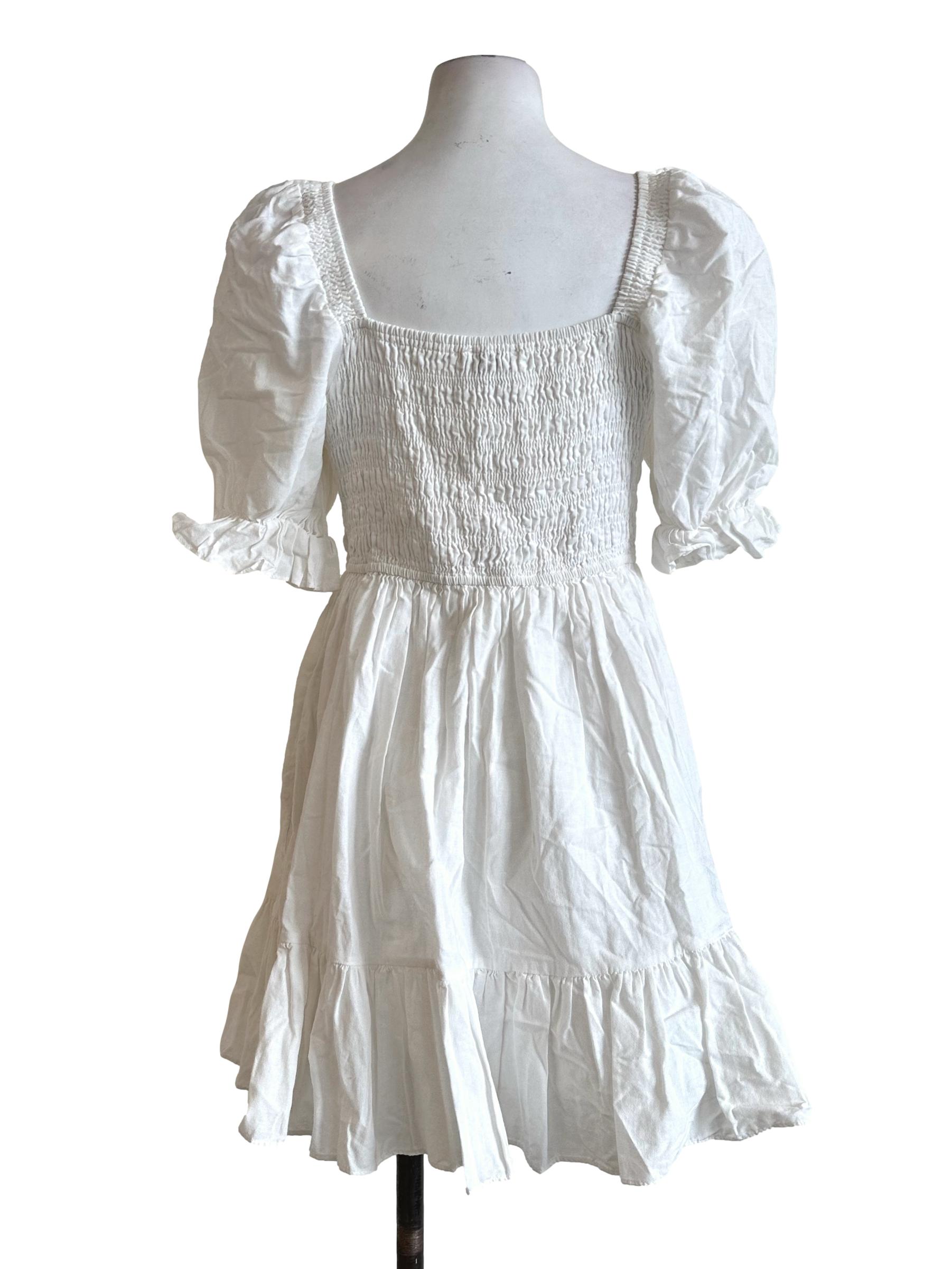 Cotton White Textured Romper Dress