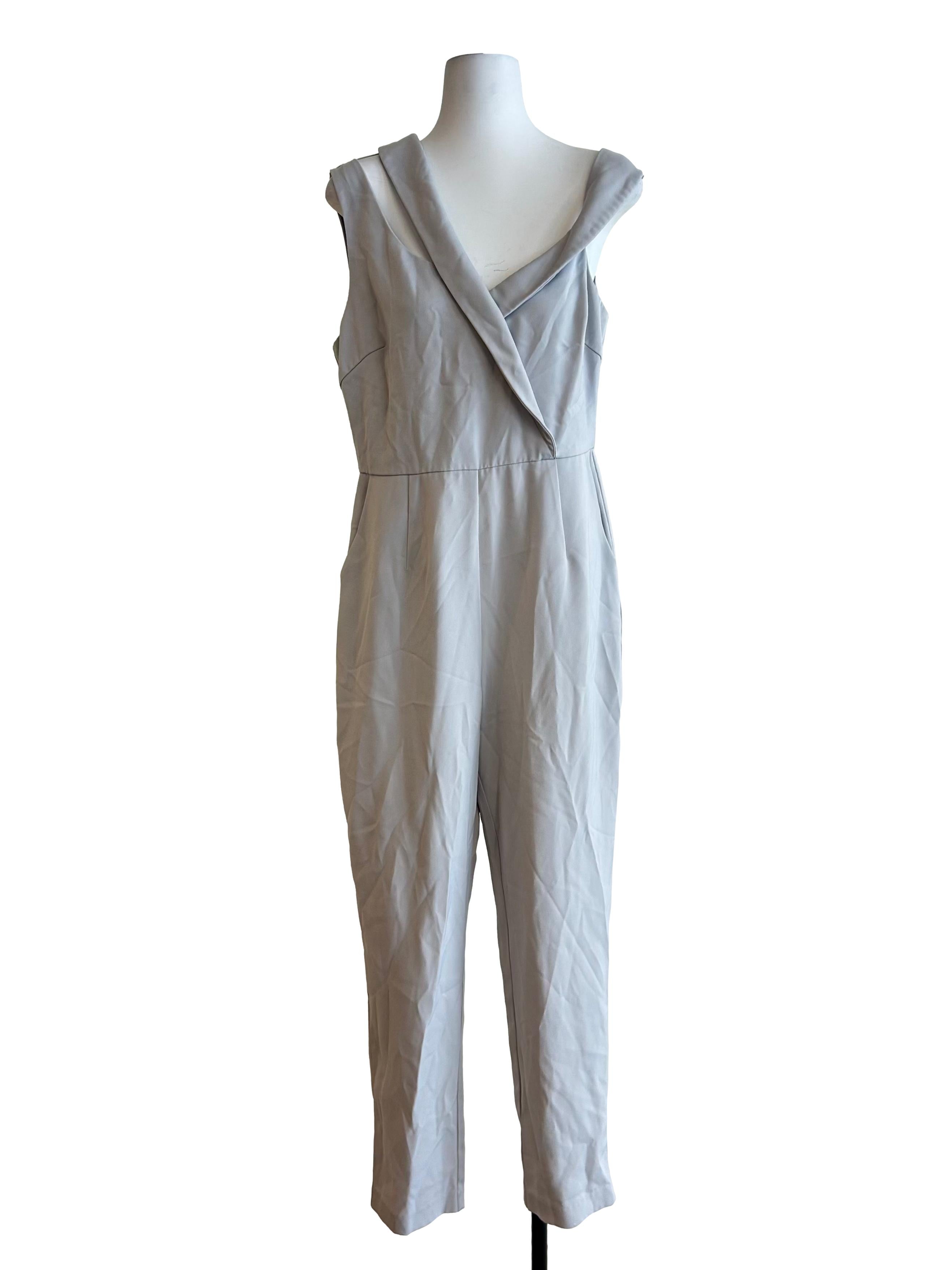 Cloud Grey Sleeveless Wrap-Style Jumpsuit