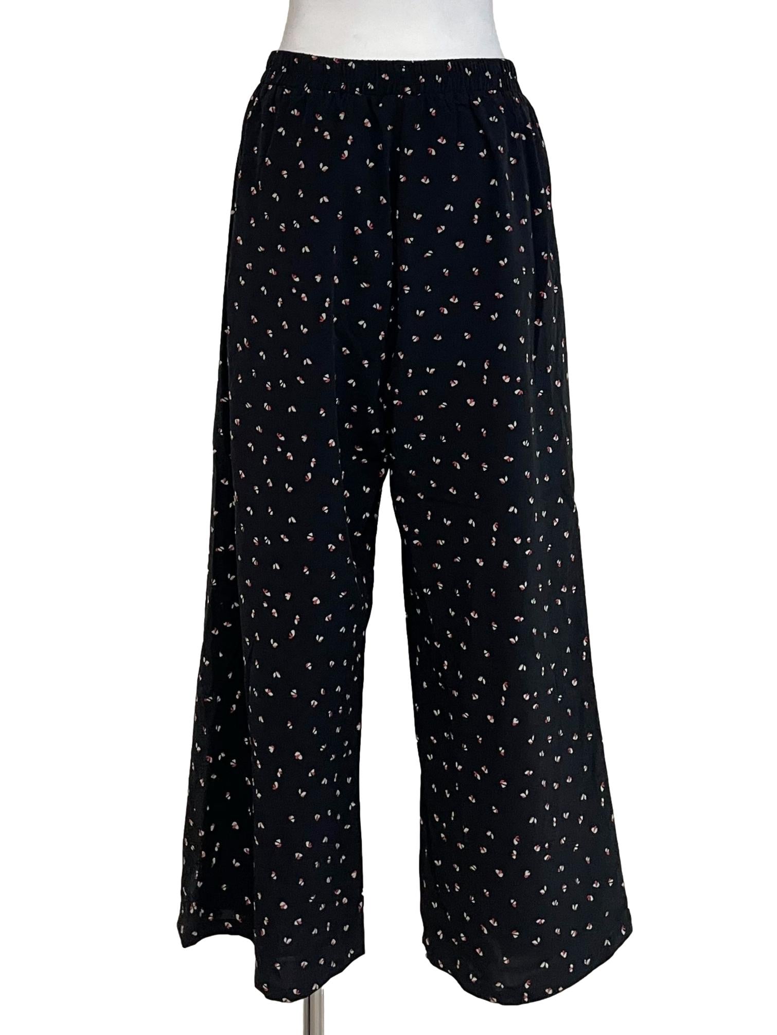 Black Floral Wide Leg Pants