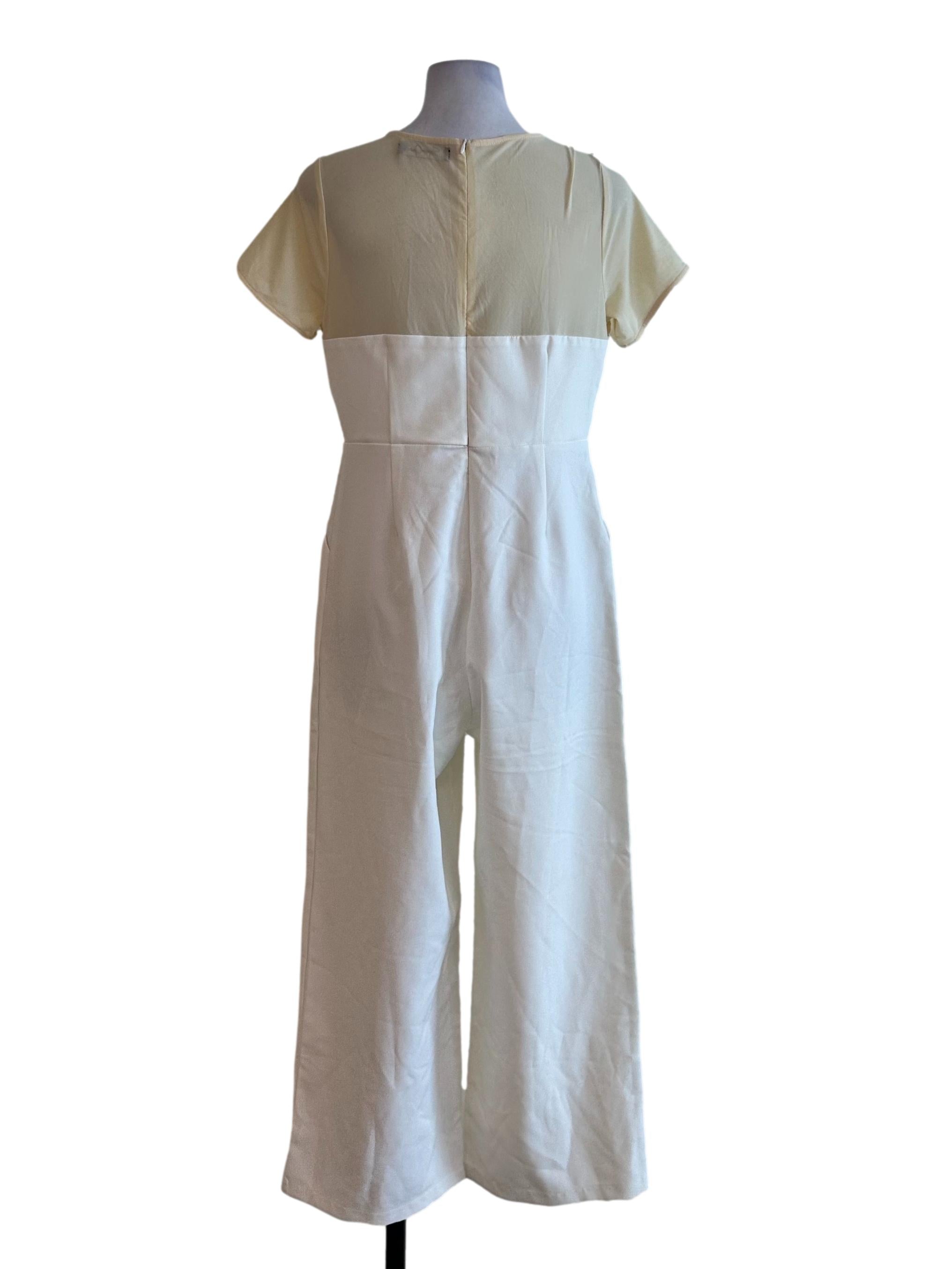 Yellow White Mesh Net Short Sleeve Jumpsuit