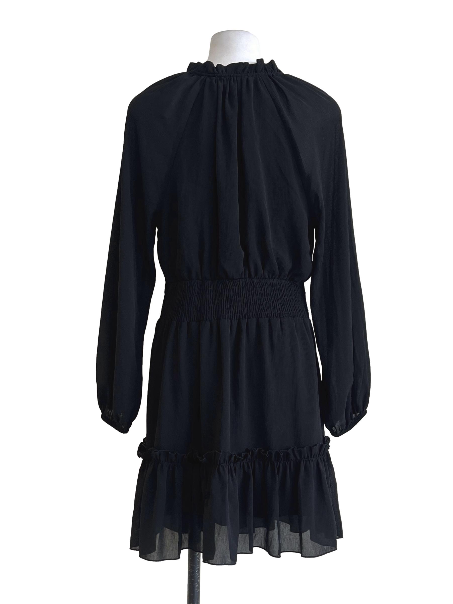 Onyx Black V-Neck Long Sleeve Tiered Dress